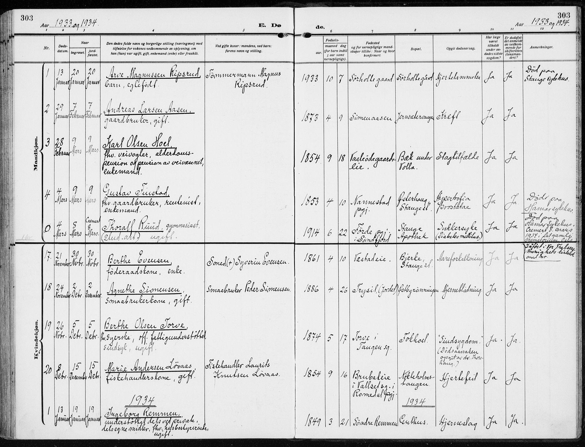 Stange prestekontor, AV/SAH-PREST-002/K/L0026: Parish register (official) no. 26, 1923-1937, p. 303