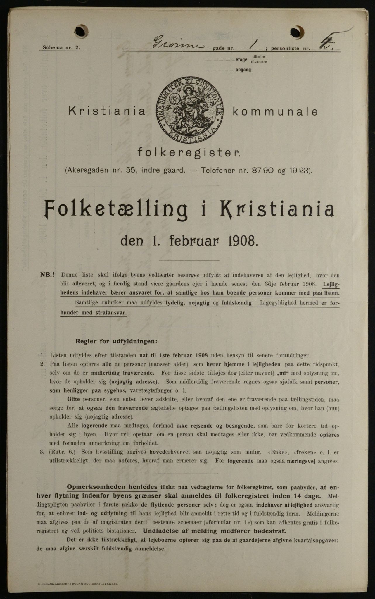 OBA, Municipal Census 1908 for Kristiania, 1908, p. 29164