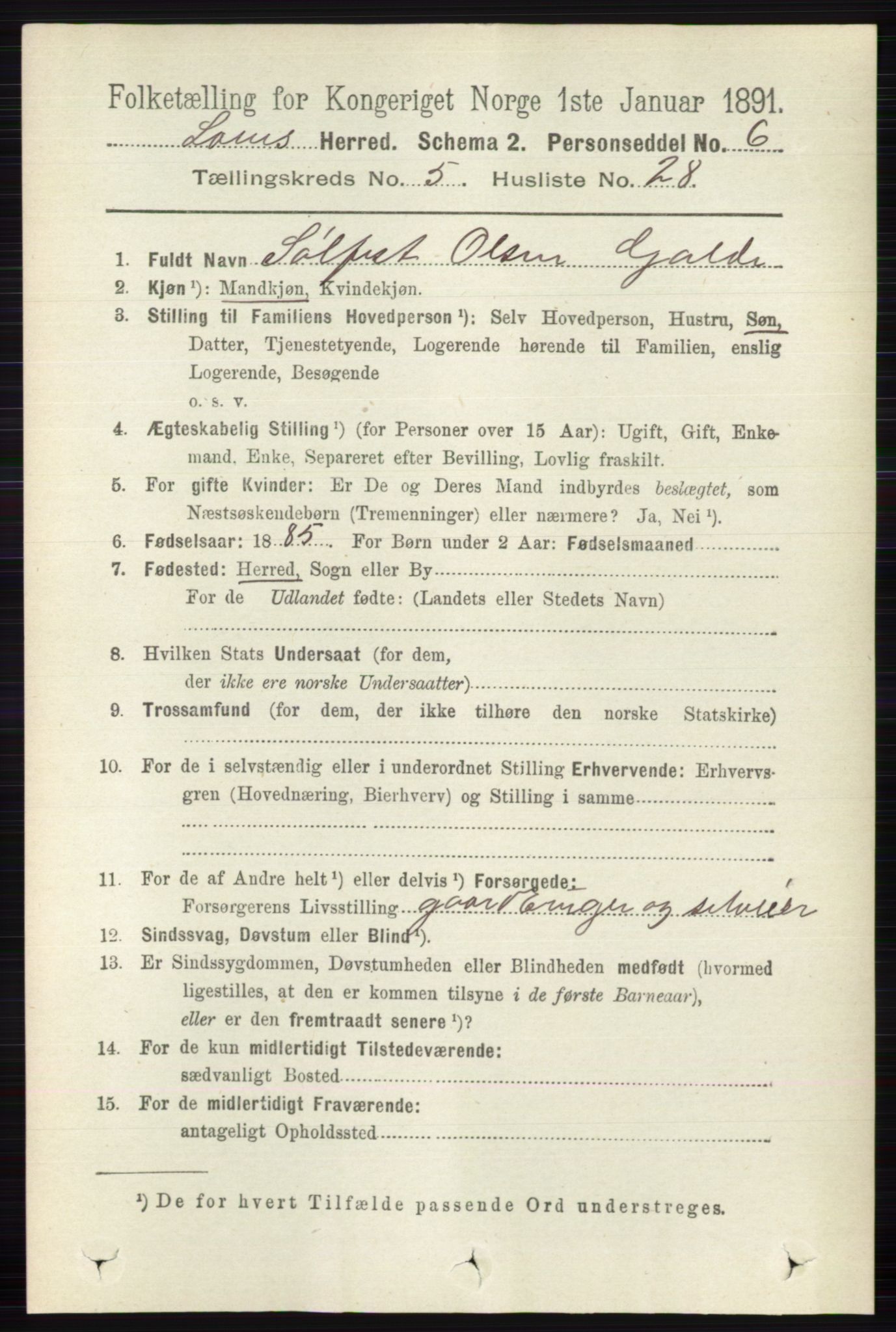 RA, 1891 census for 0514 Lom, 1891, p. 2022