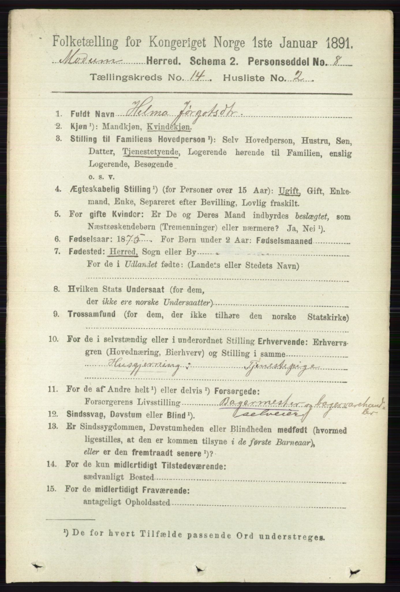 RA, 1891 census for 0623 Modum, 1891, p. 5479