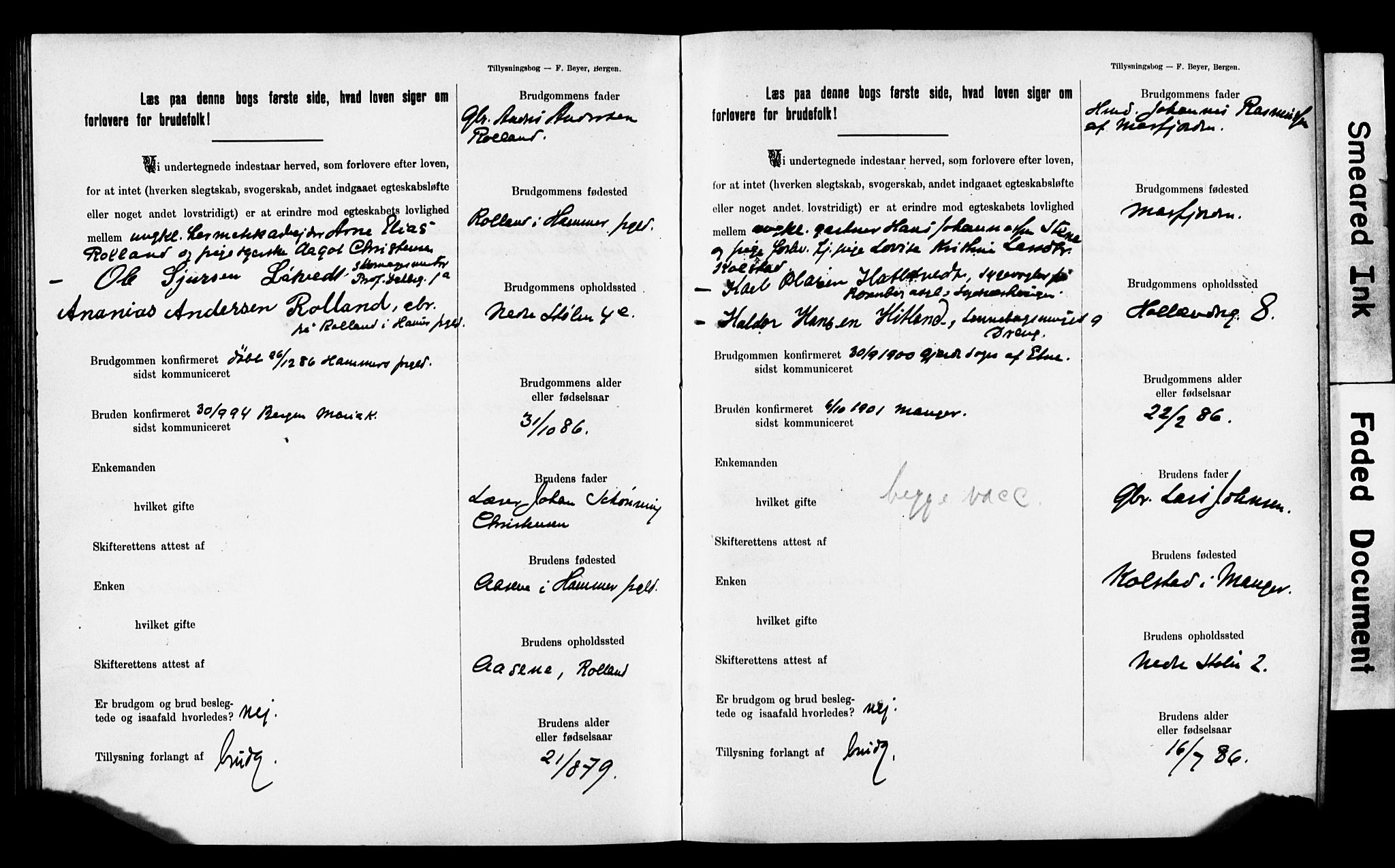 Mariakirken Sokneprestembete, AV/SAB-A-76901: Best man's statements no. II.5.2, 1901-1909, p. 188