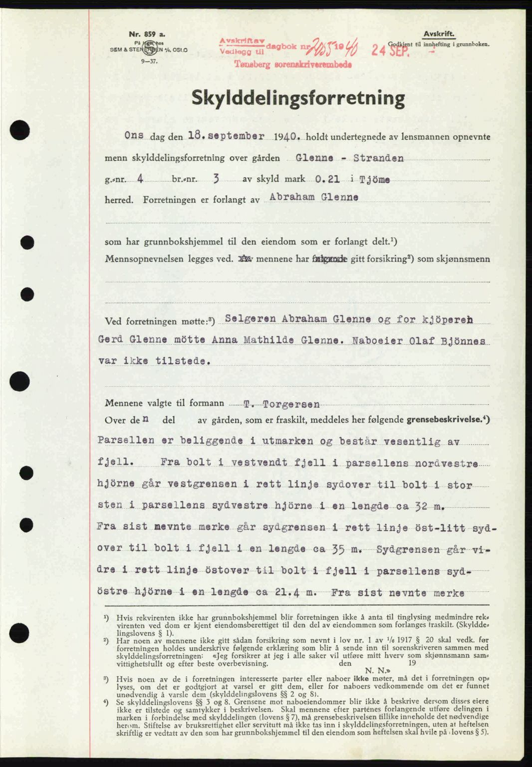 Tønsberg sorenskriveri, AV/SAKO-A-130/G/Ga/Gaa/L0009: Mortgage book no. A9, 1940-1941, Diary no: : 2035/1940