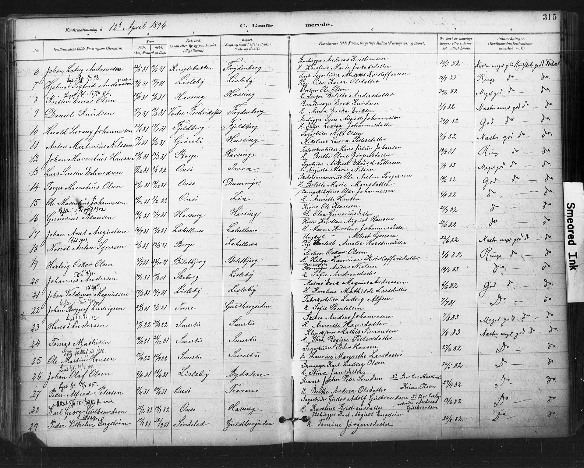 Glemmen prestekontor Kirkebøker, SAO/A-10908/F/Fa/L0013: Parish register (official) no. 13, 1892-1907, p. 315
