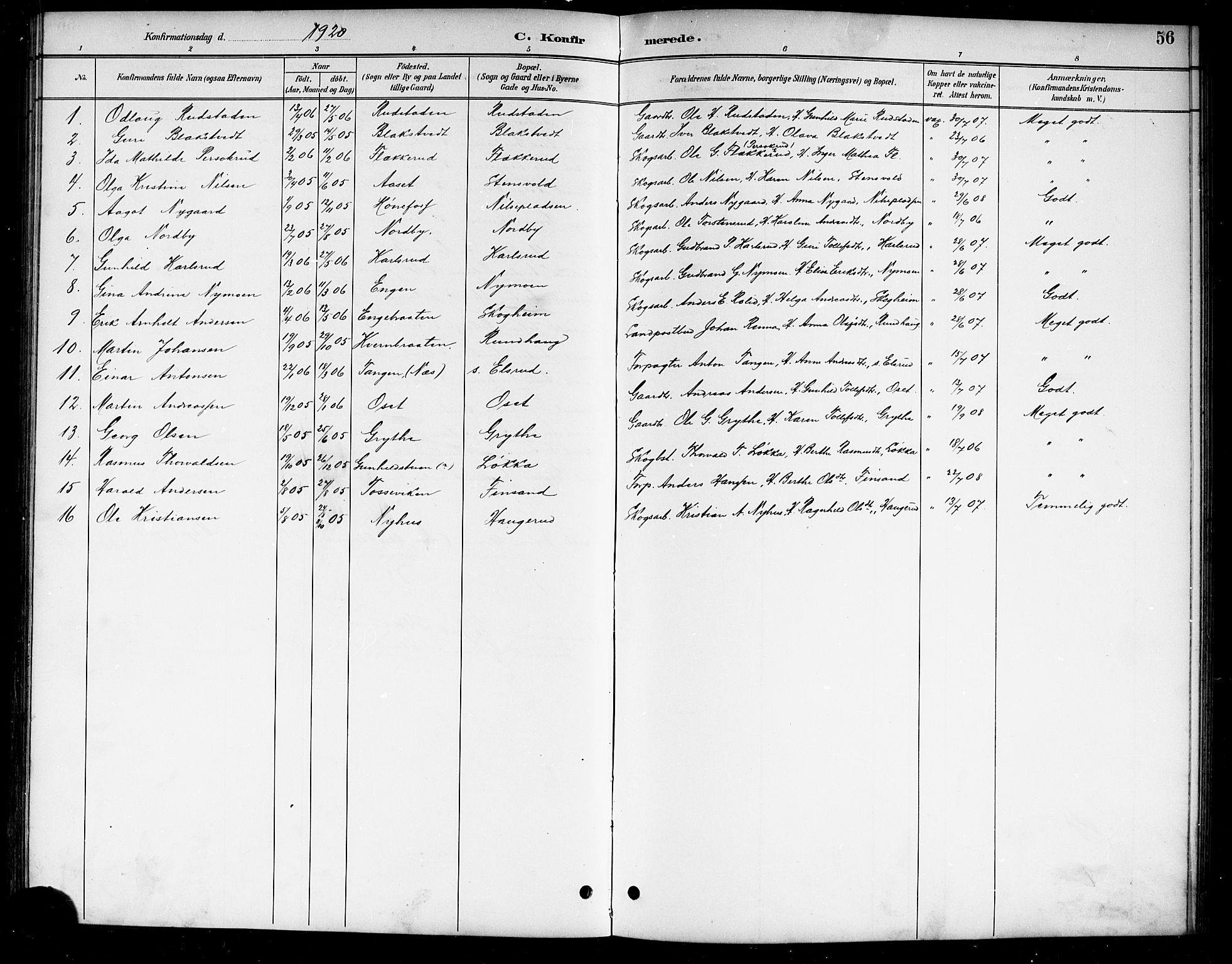 Ådal kirkebøker, AV/SAKO-A-248/G/Ga/L0004: Parish register (copy) no.  I 4, 1891-1920, p. 56