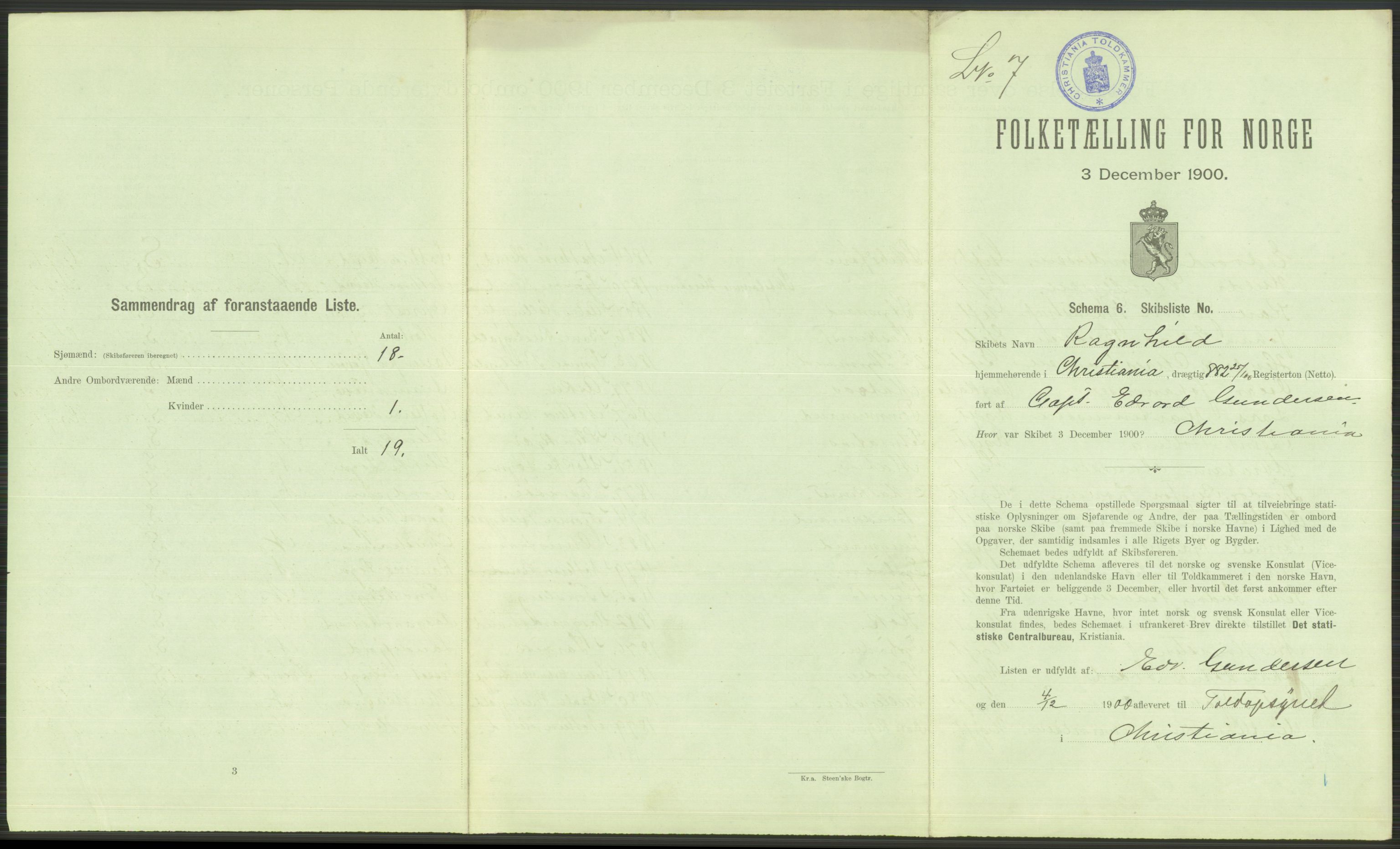 RA, 1900 Census - ship lists from ships in Norwegian harbours, harbours abroad and at sea, 1900, p. 169