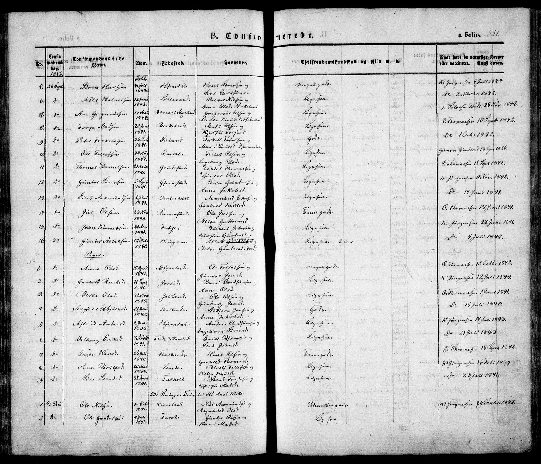 Evje sokneprestkontor, AV/SAK-1111-0008/F/Fa/Faa/L0005: Parish register (official) no. A 5, 1843-1865, p. 251