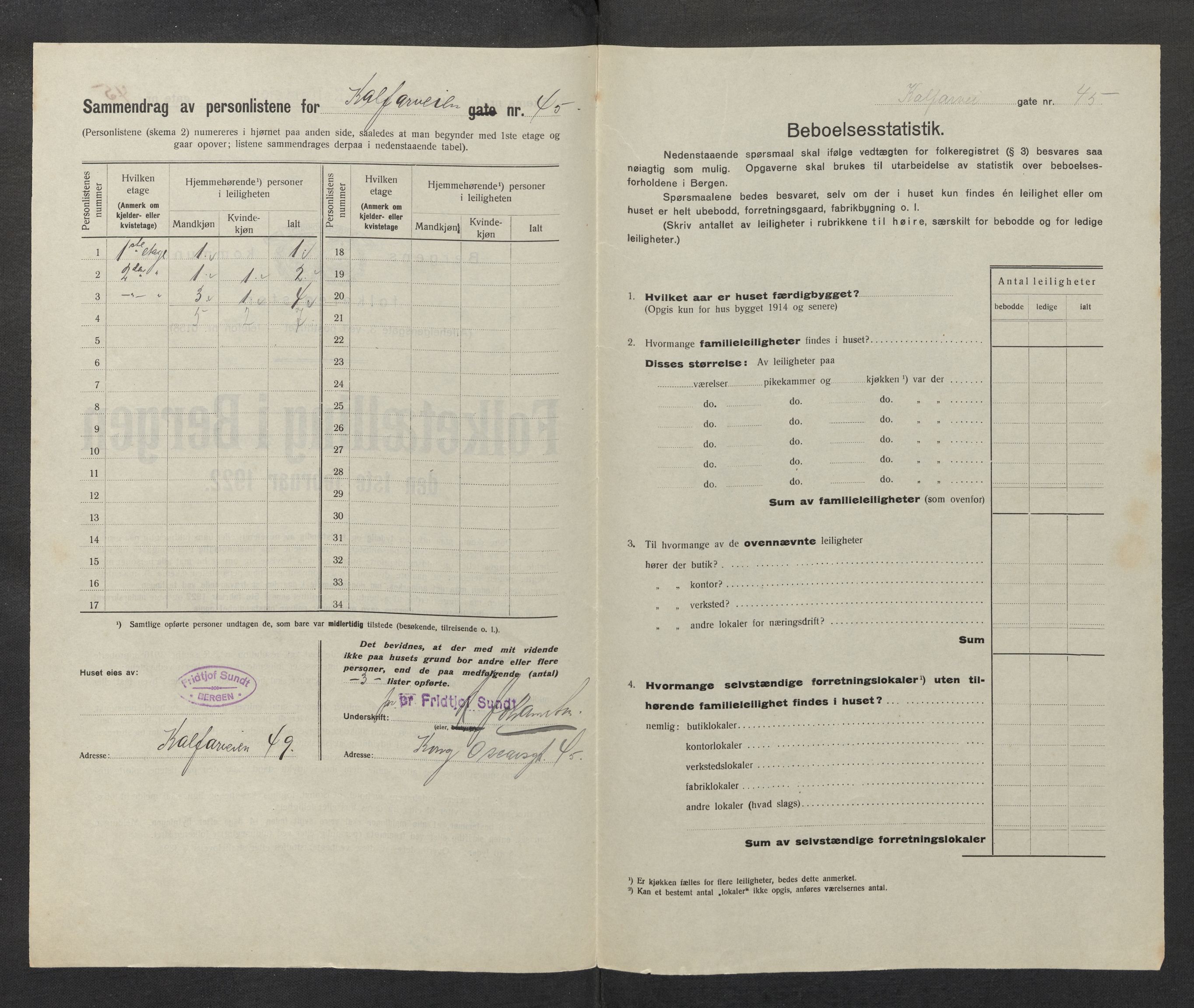 SAB, Municipal Census 1922 for Bergen, 1922, p. 17603