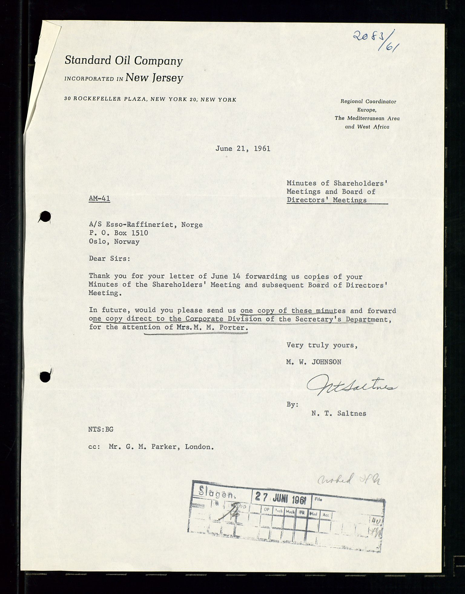 PA 1537 - A/S Essoraffineriet Norge, AV/SAST-A-101957/A/Aa/L0001/0001: Styremøter / Styremøter, board meetings, 1959-1961, p. 8