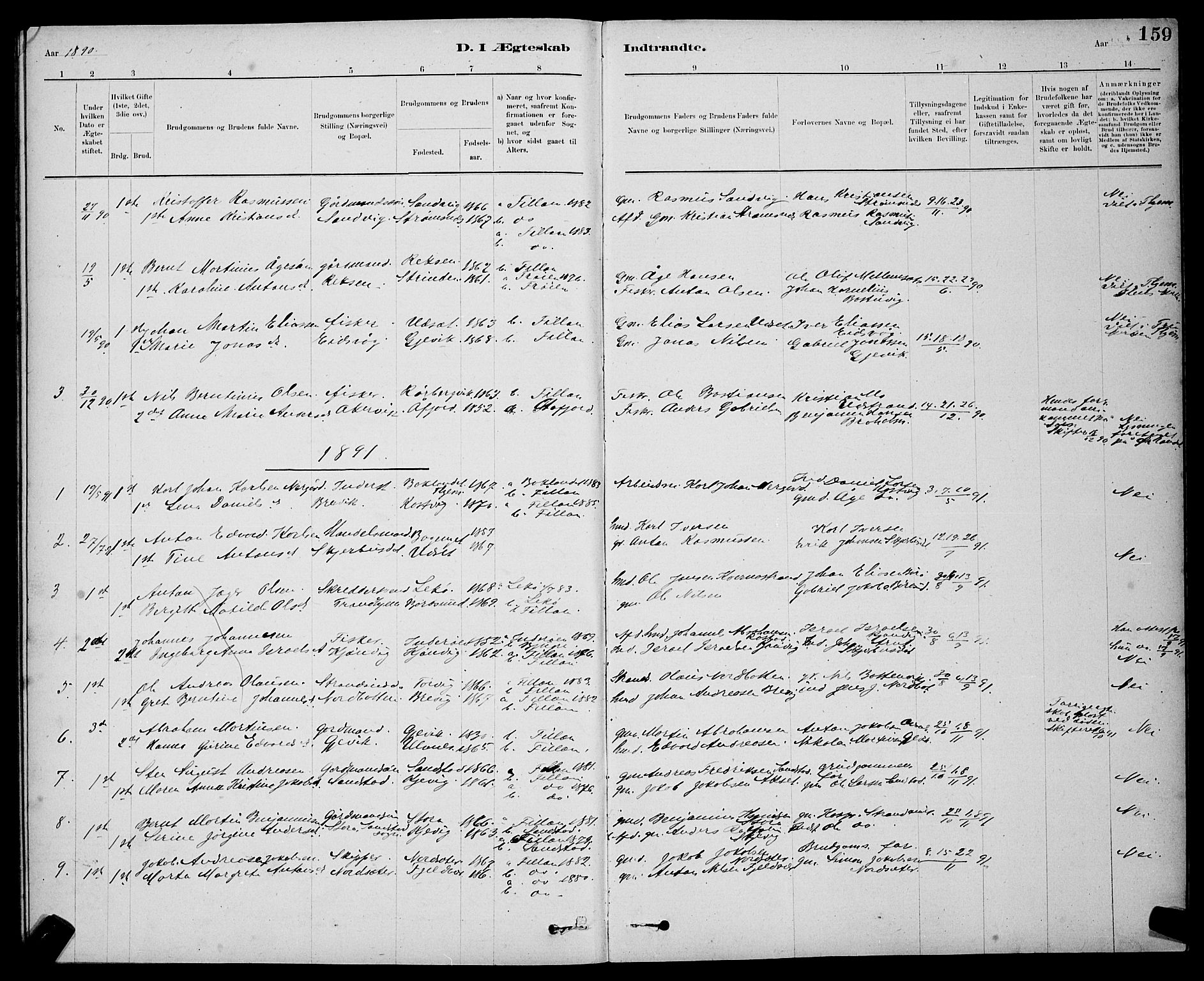 Ministerialprotokoller, klokkerbøker og fødselsregistre - Sør-Trøndelag, SAT/A-1456/637/L0562: Parish register (copy) no. 637C03, 1883-1898, p. 159