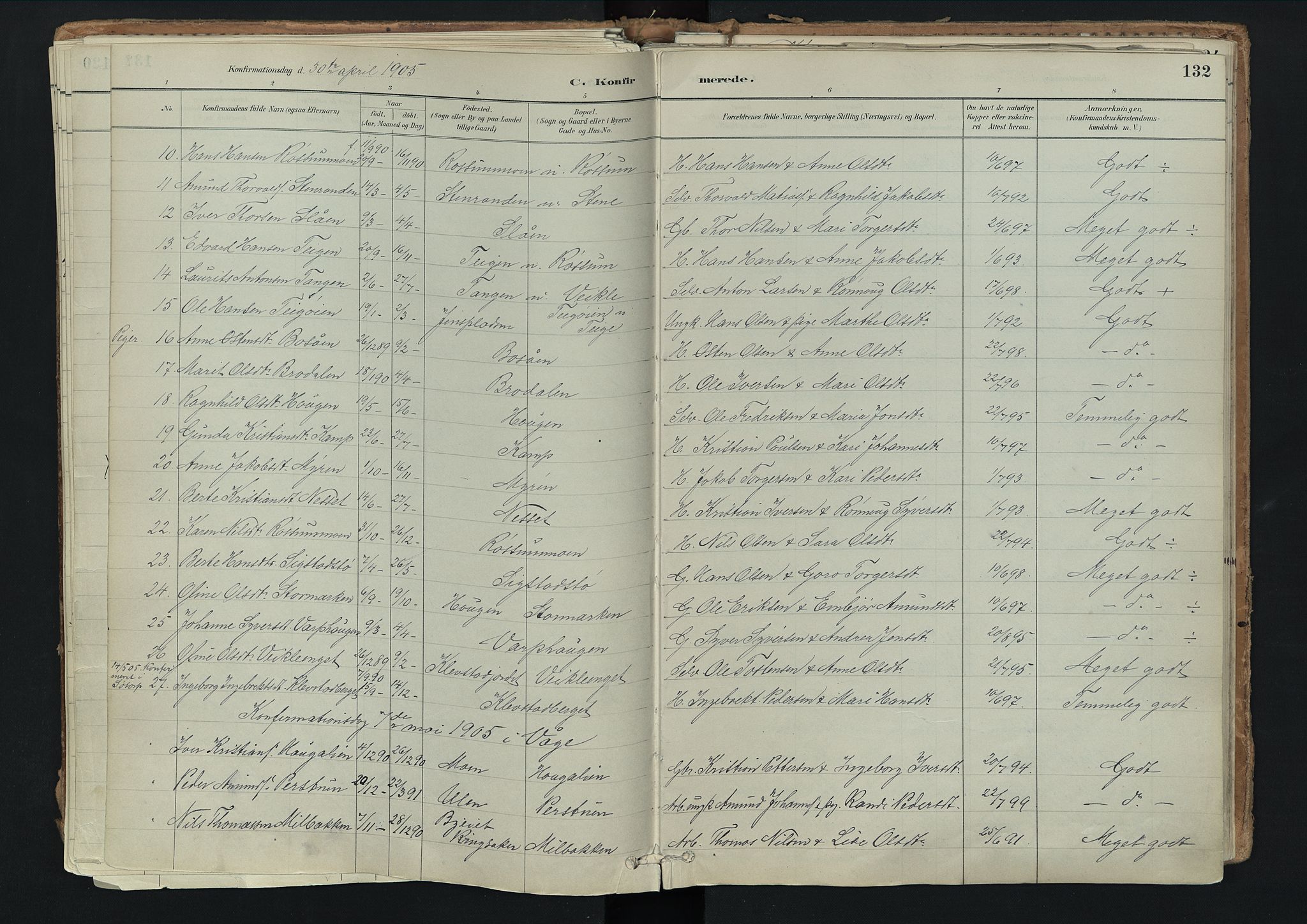 Nord-Fron prestekontor, SAH/PREST-080/H/Ha/Haa/L0003: Parish register (official) no. 3, 1884-1914, p. 132
