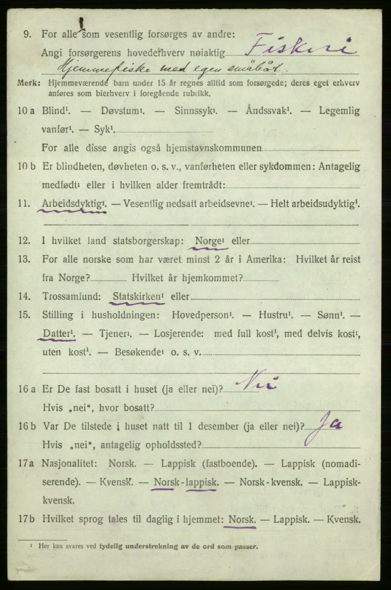 SATØ, 1920 census for Loppa, 1920, p. 1033