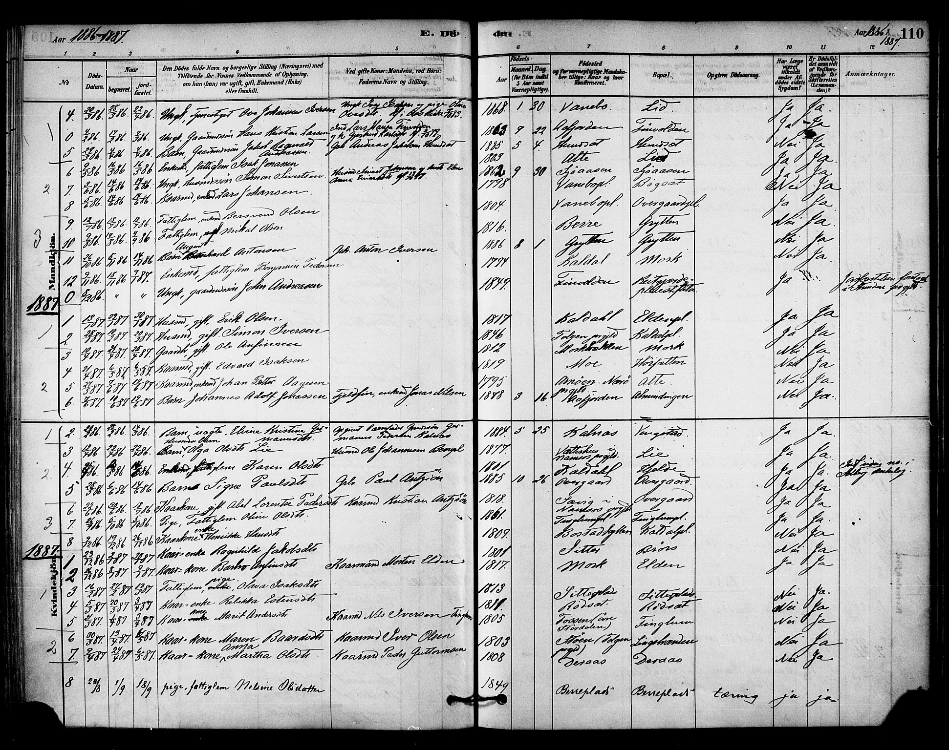 Ministerialprotokoller, klokkerbøker og fødselsregistre - Nord-Trøndelag, SAT/A-1458/742/L0408: Parish register (official) no. 742A01, 1878-1890, p. 110