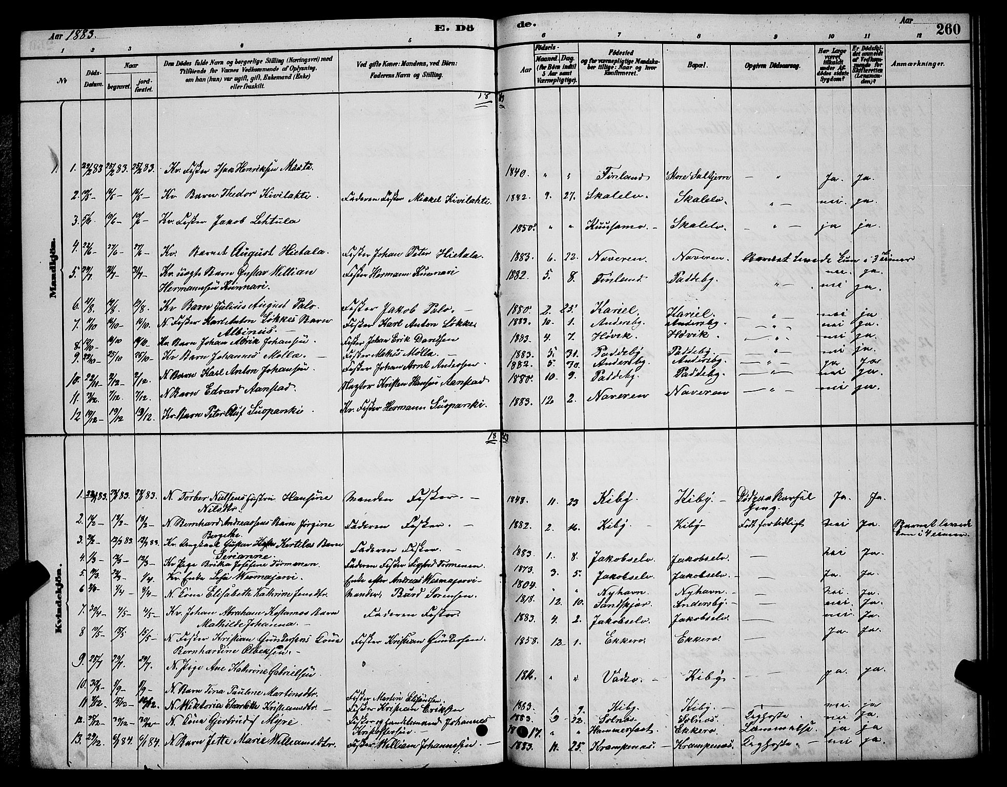 Vadsø sokneprestkontor, SATØ/S-1325/H/Hb/L0003klokker: Parish register (copy) no. 3, 1881-1901, p. 260