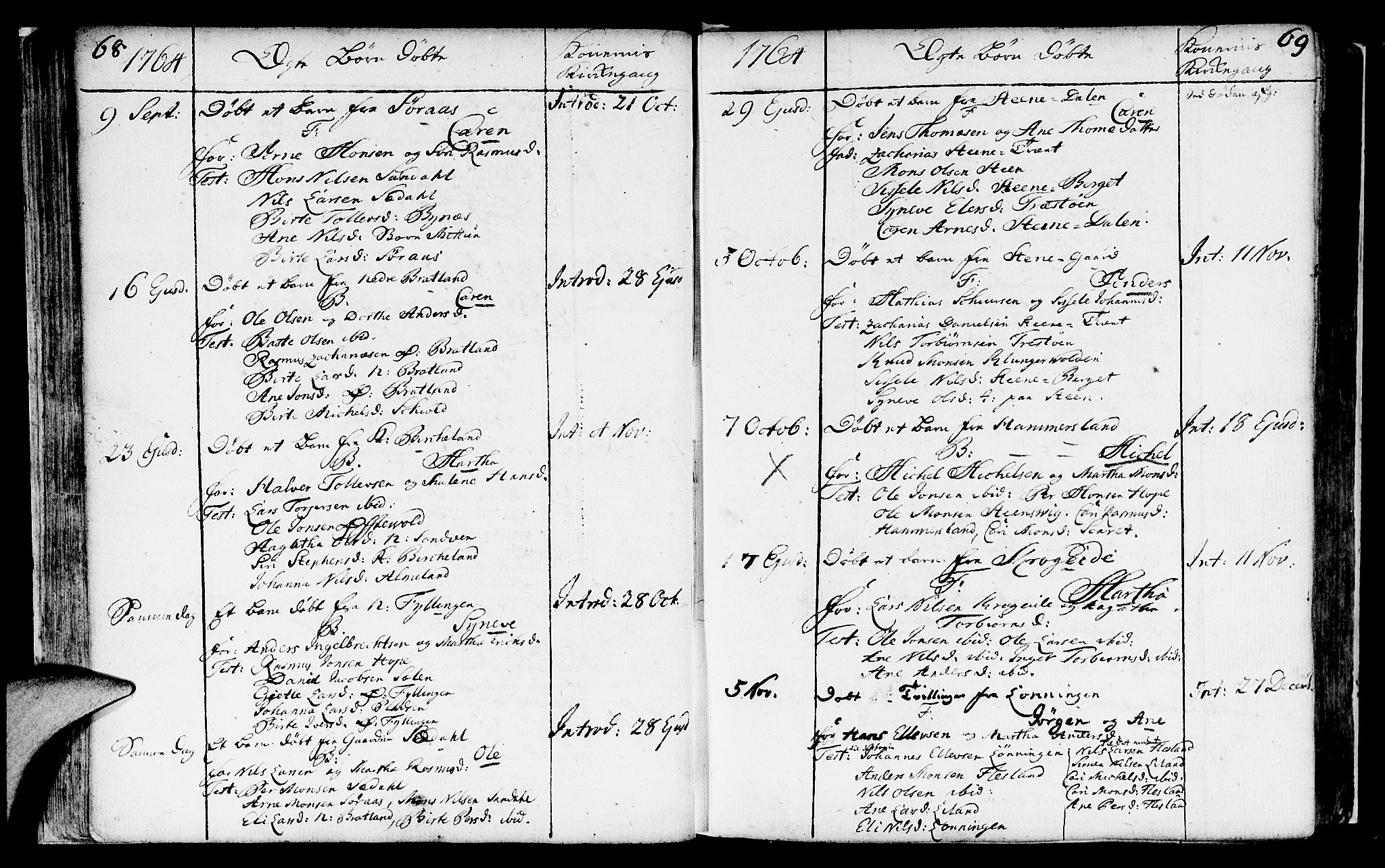 Fana Sokneprestembete, AV/SAB-A-75101/H/Haa/Haaa/L0004: Parish register (official) no. A 4, 1757-1774, p. 68-69