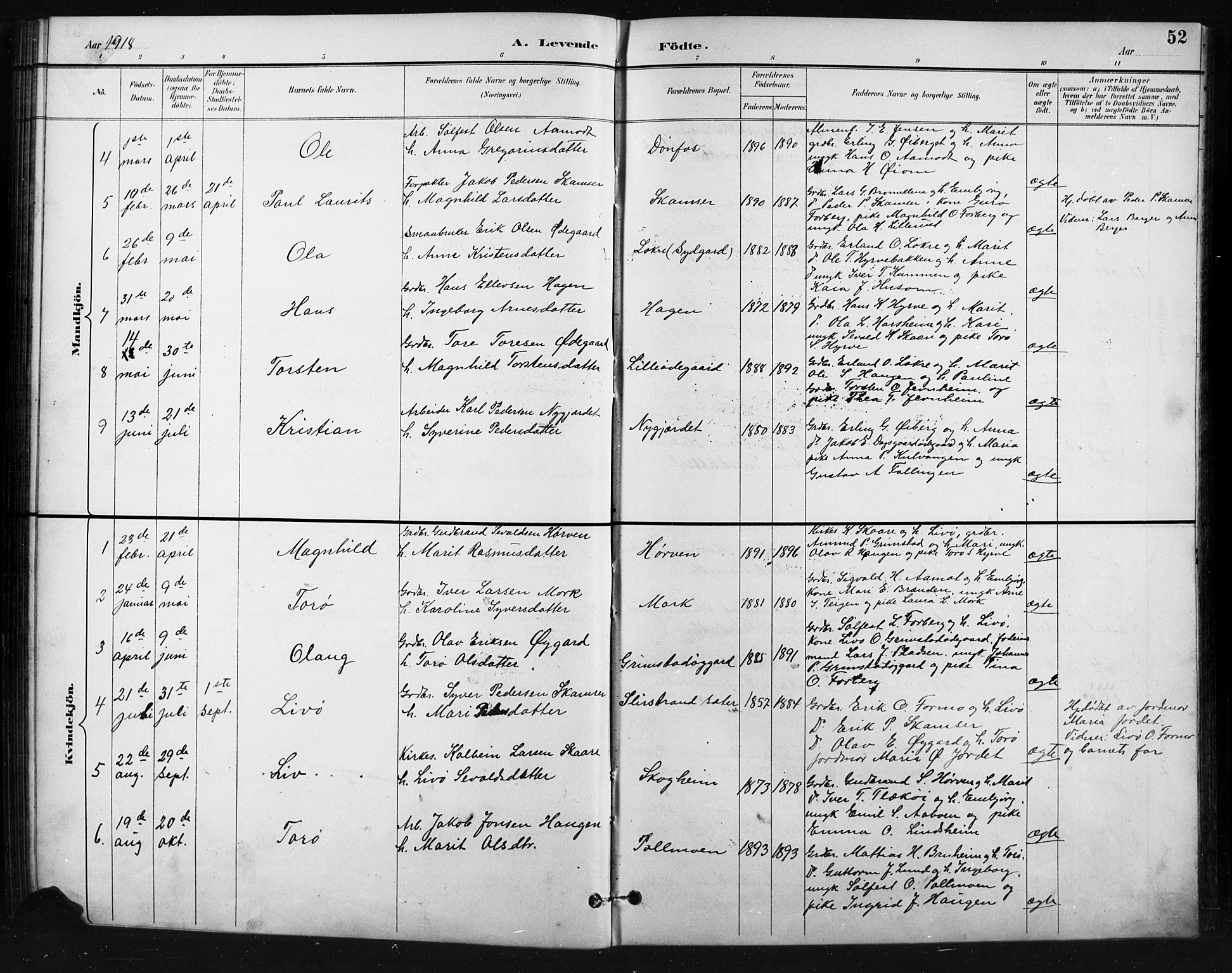 Skjåk prestekontor, AV/SAH-PREST-072/H/Ha/Hab/L0004: Parish register (copy) no. 4, 1895-1921, p. 52