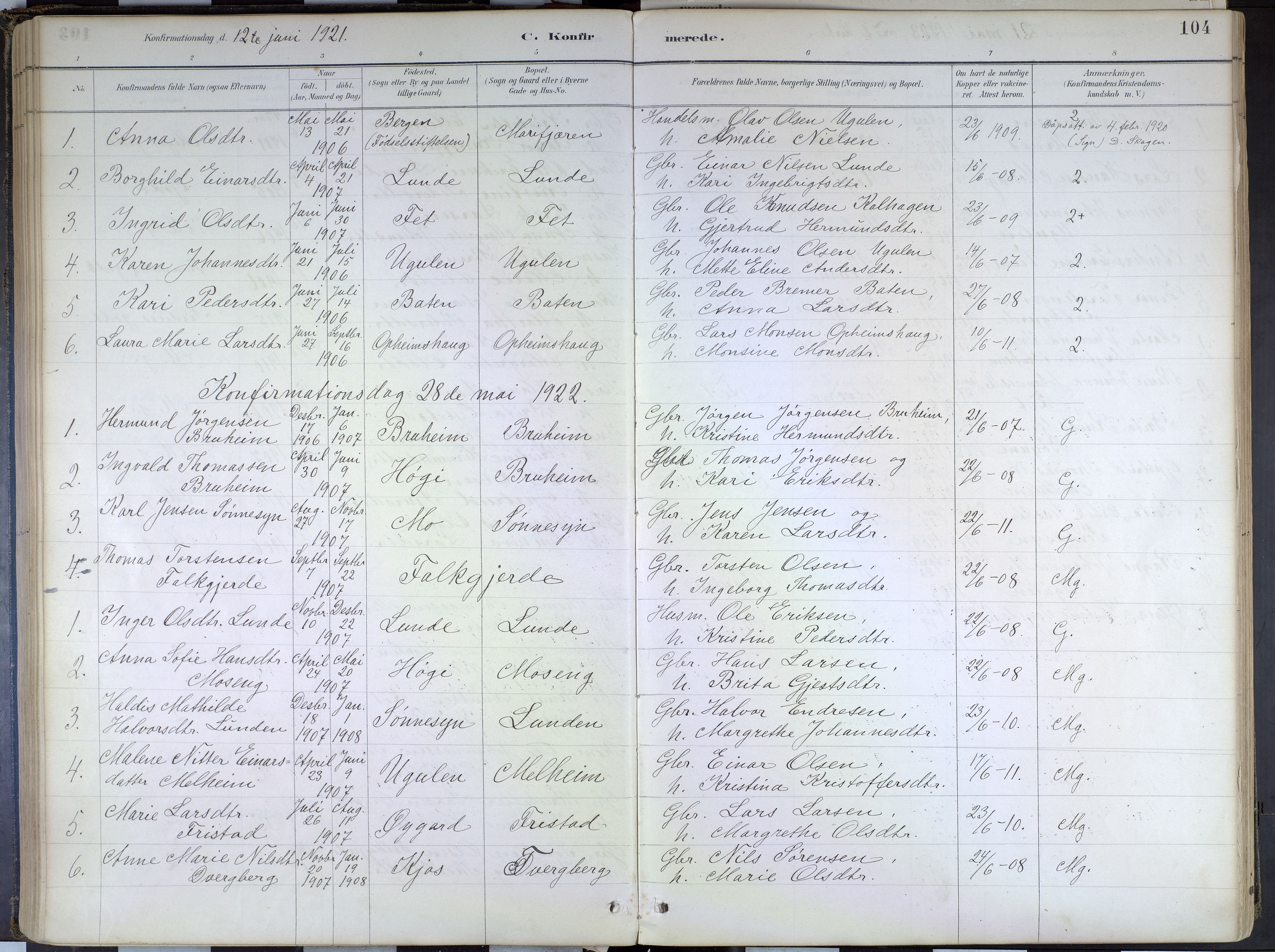 Hafslo sokneprestembete, SAB/A-80301/H/Haa/Haad/L0001: Parish register (official) no. D 1, 1886-1934, p. 104