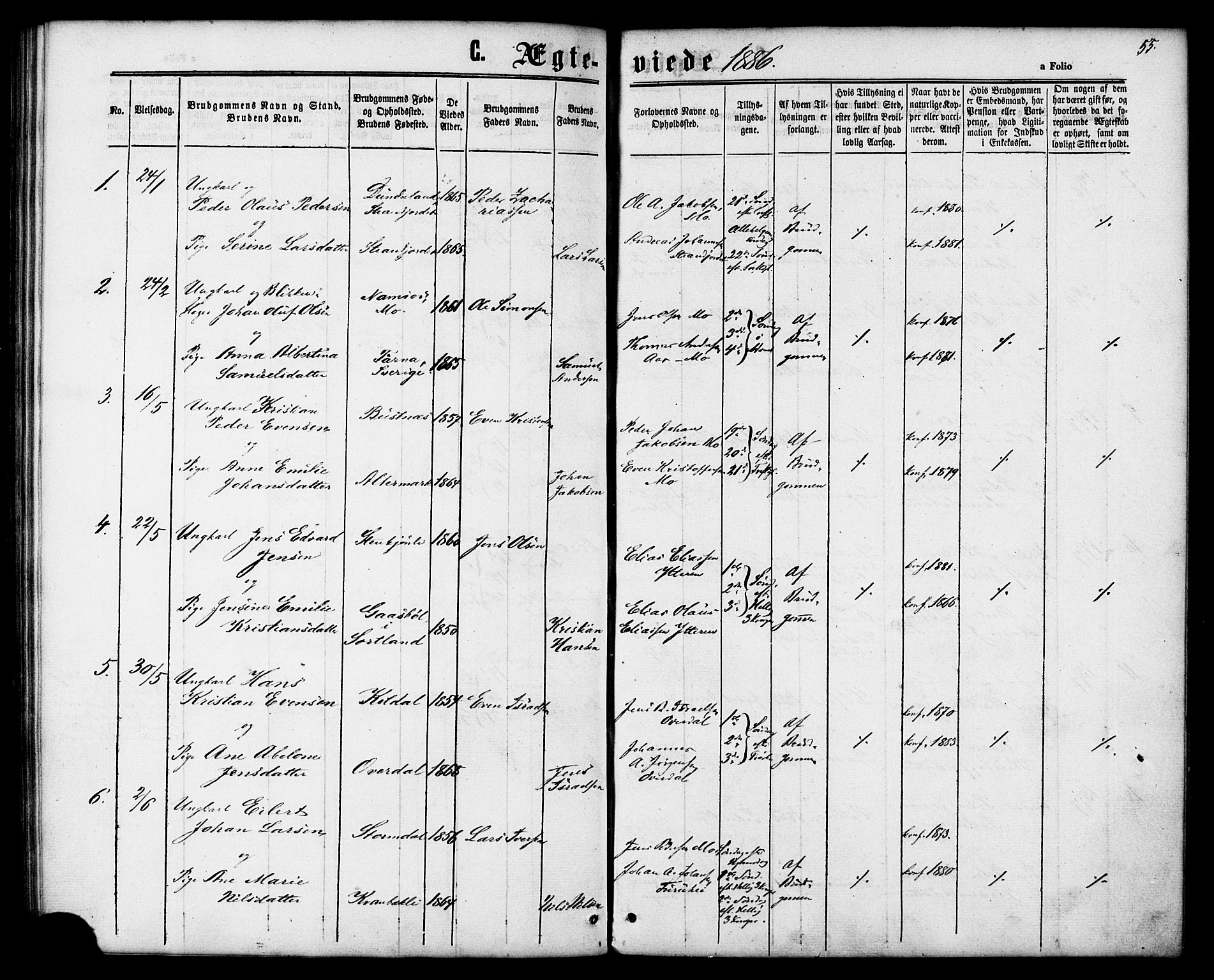 Ministerialprotokoller, klokkerbøker og fødselsregistre - Nordland, SAT/A-1459/827/L0395: Parish register (official) no. 827A07, 1864-1886, p. 55