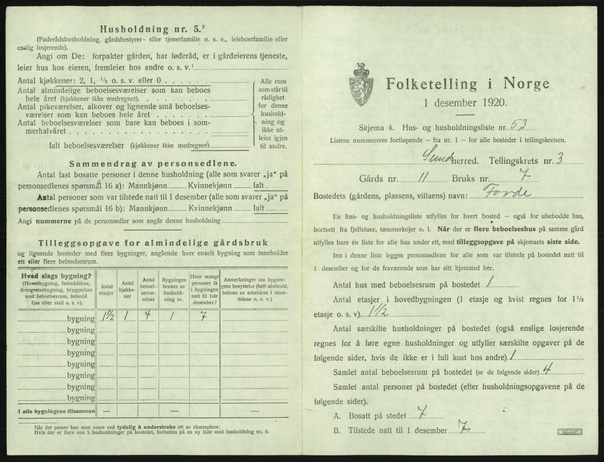 SAB, 1920 census for Sund, 1920, p. 276