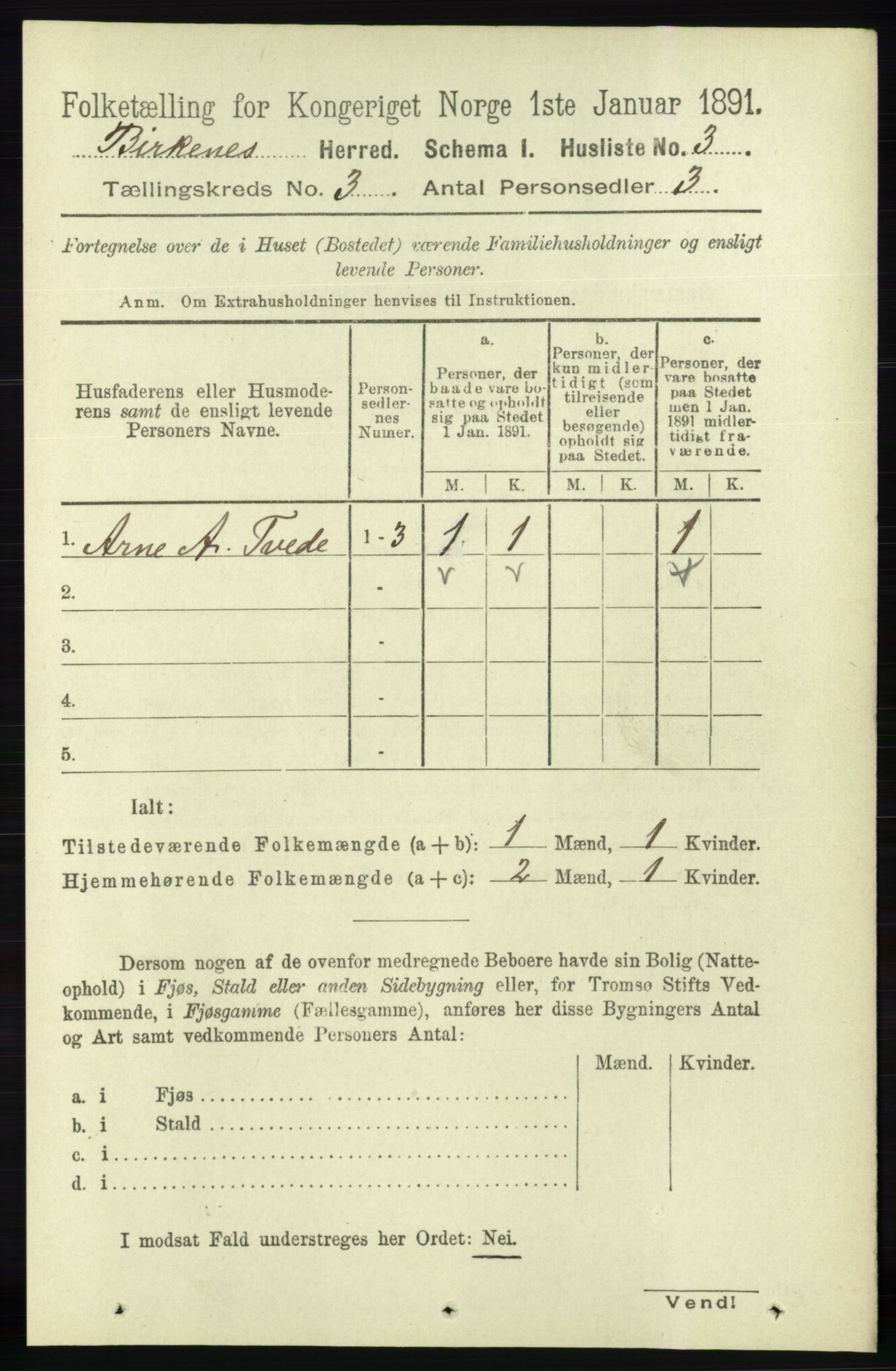 RA, 1891 Census for 0928 Birkenes, 1891, p. 783