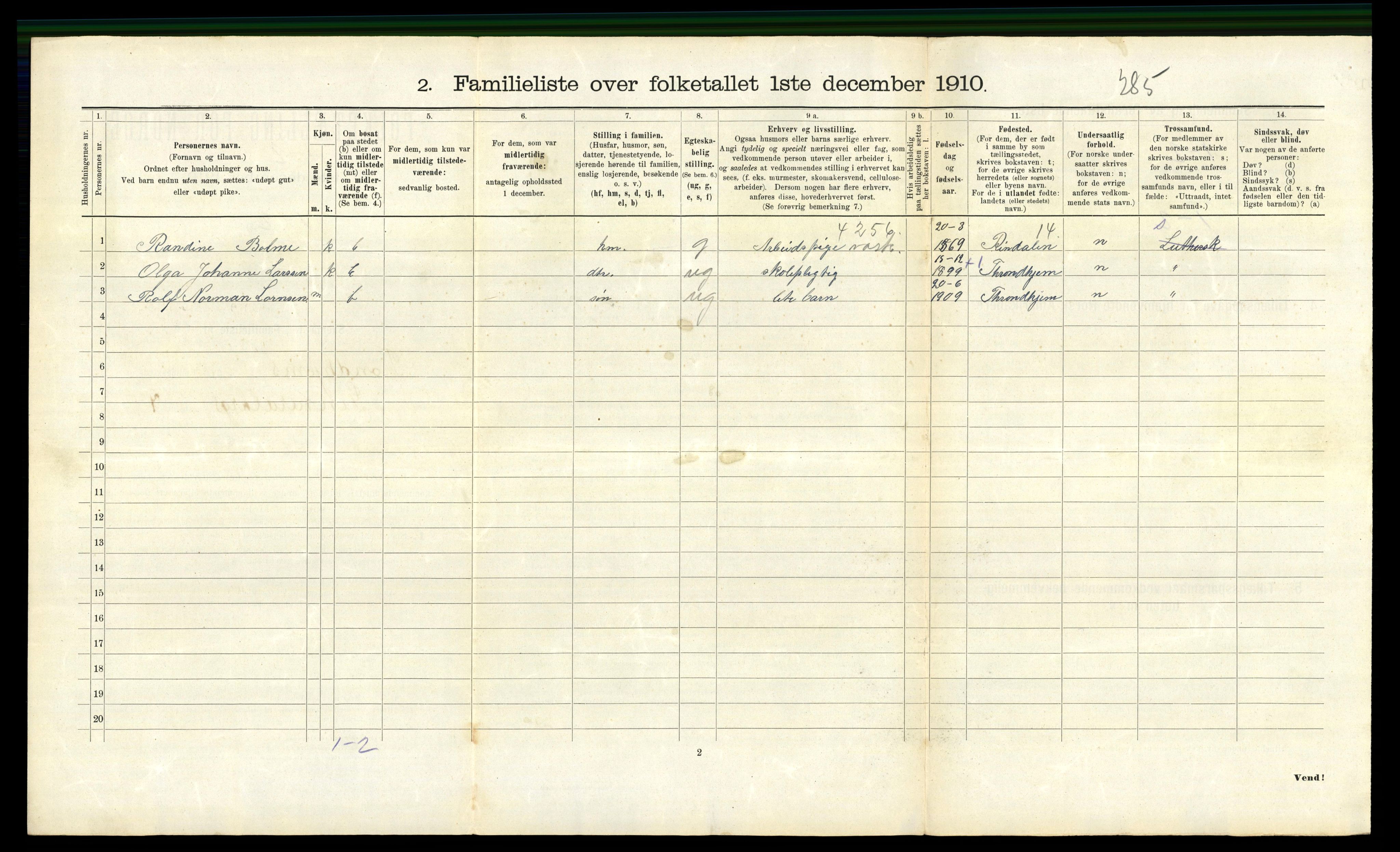 RA, 1910 census for Trondheim, 1910, p. 25910