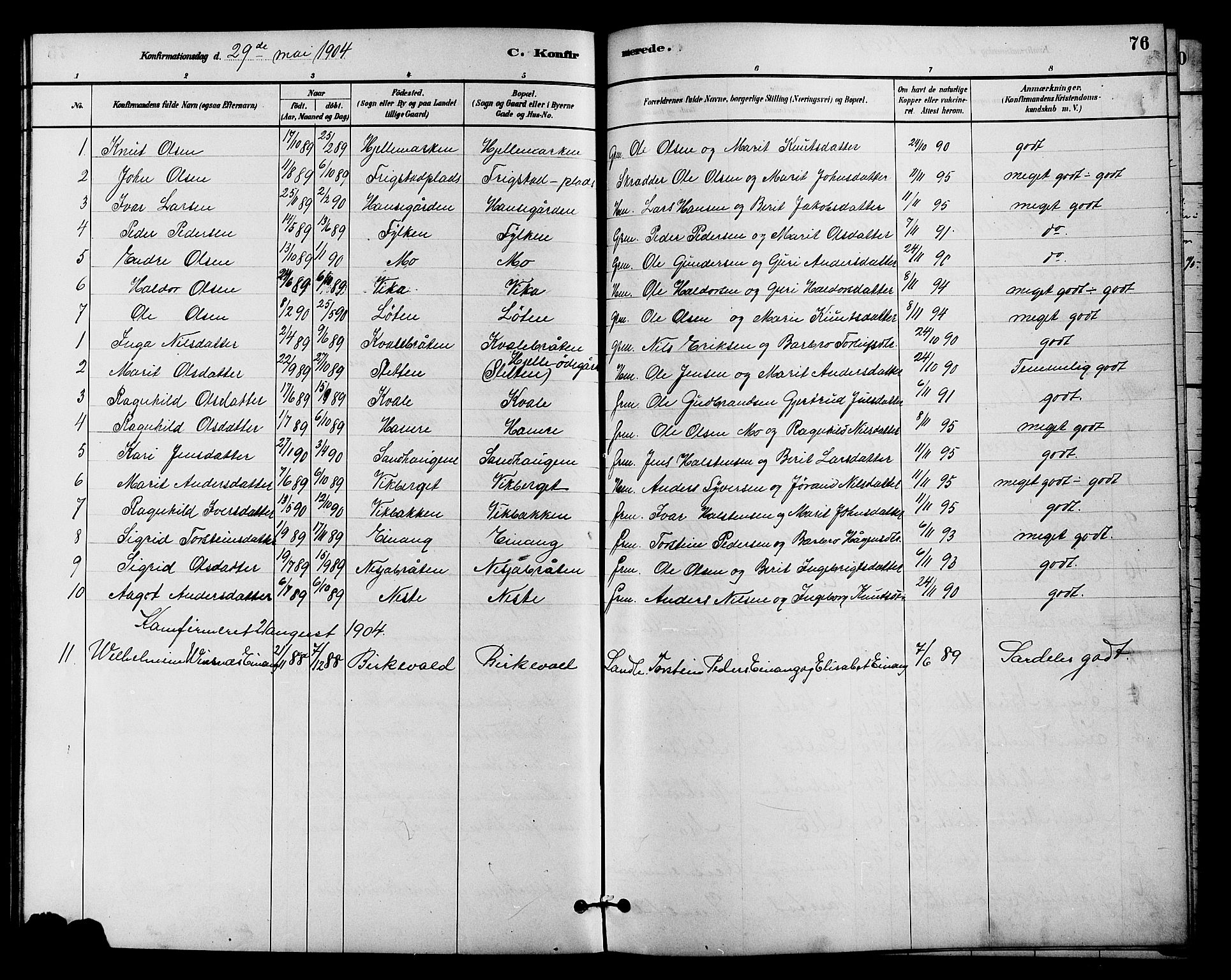 Vestre Slidre prestekontor, SAH/PREST-136/H/Ha/Hab/L0004: Parish register (copy) no. 4, 1881-1912, p. 76