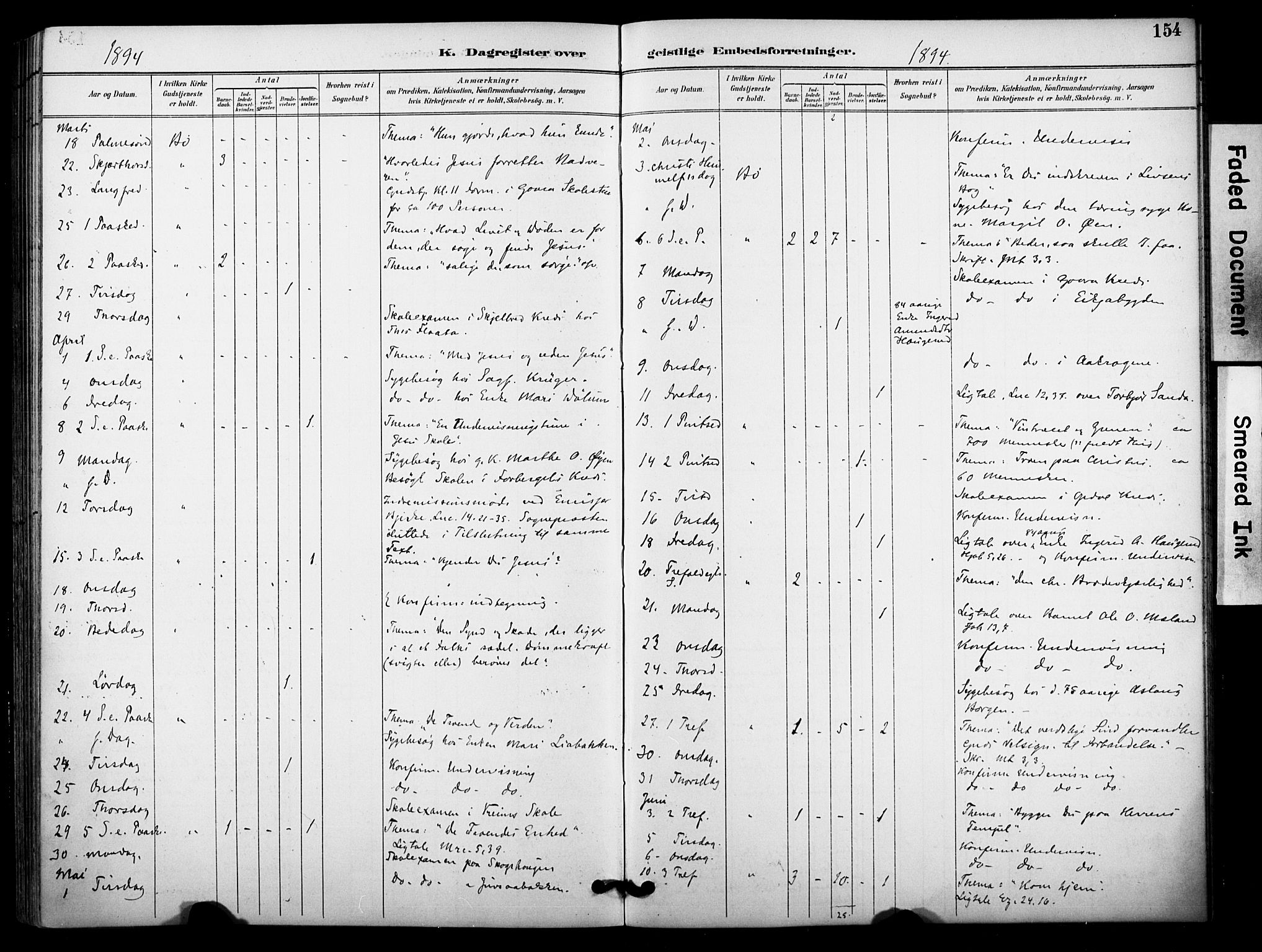 Bø kirkebøker, SAKO/A-257/F/Fa/L0011: Parish register (official) no. 11, 1892-1900, p. 154