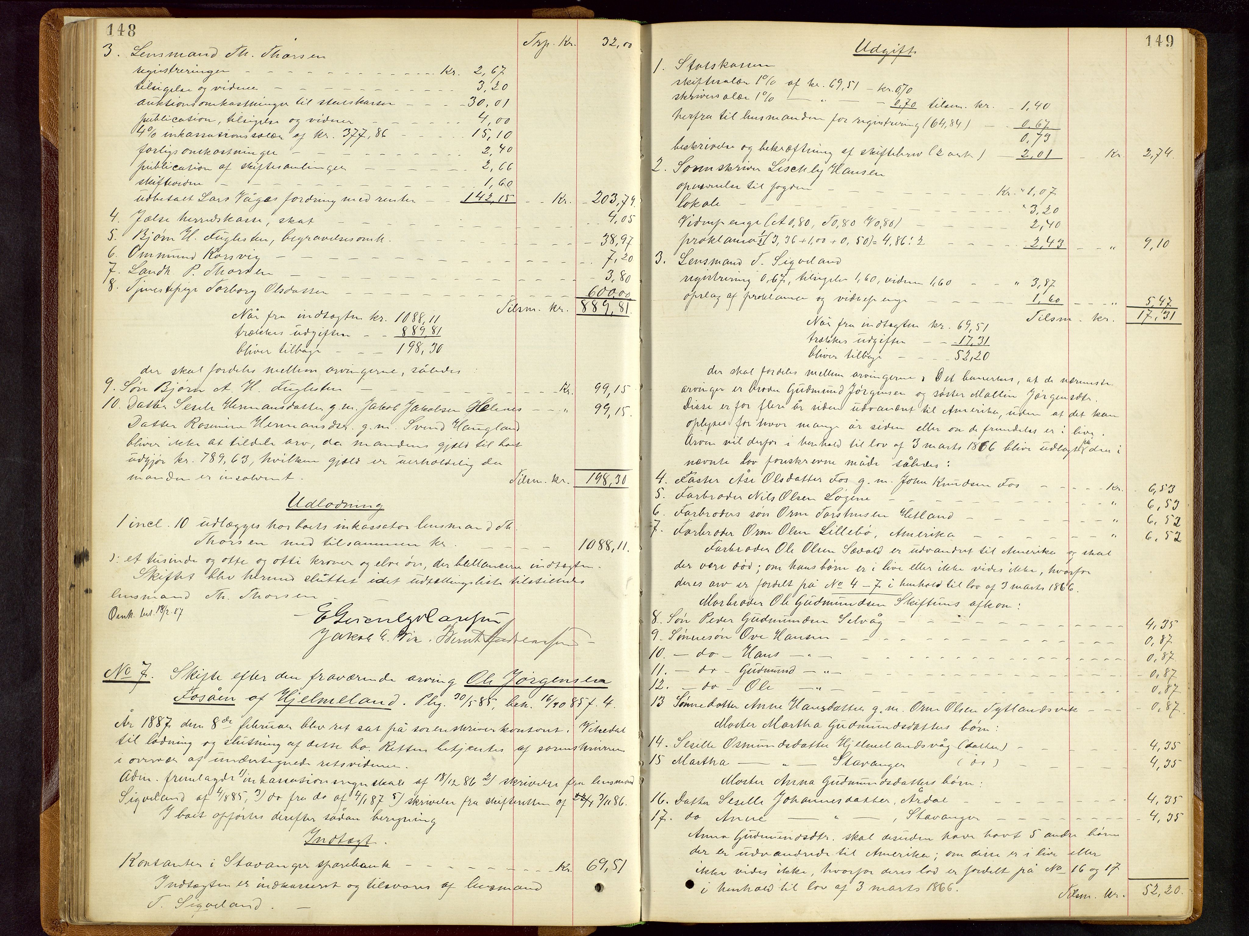 Ryfylke tingrett, AV/SAST-A-100055/001/IV/IVD/L0028: Skifteprotokoll, register i protokollen, 1885-1893, p. 148-149