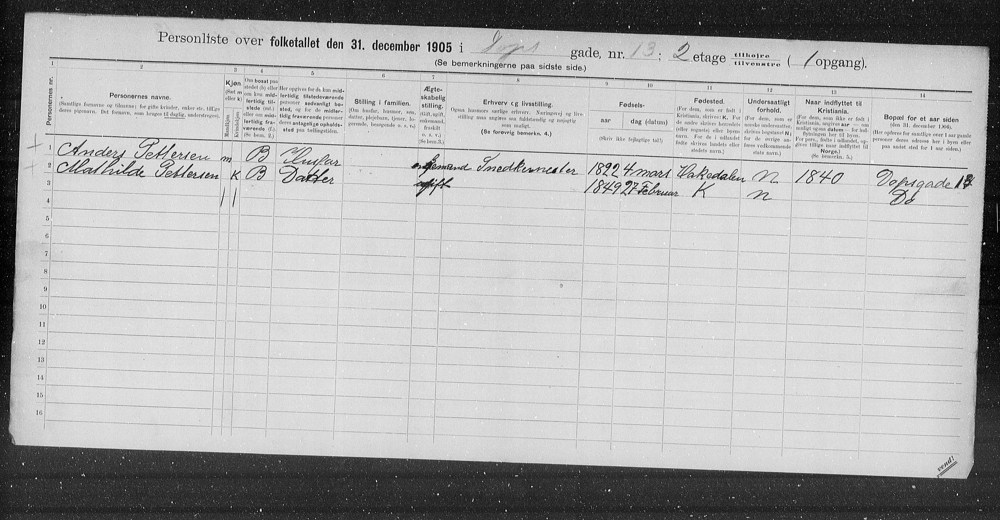 OBA, Municipal Census 1905 for Kristiania, 1905, p. 8313