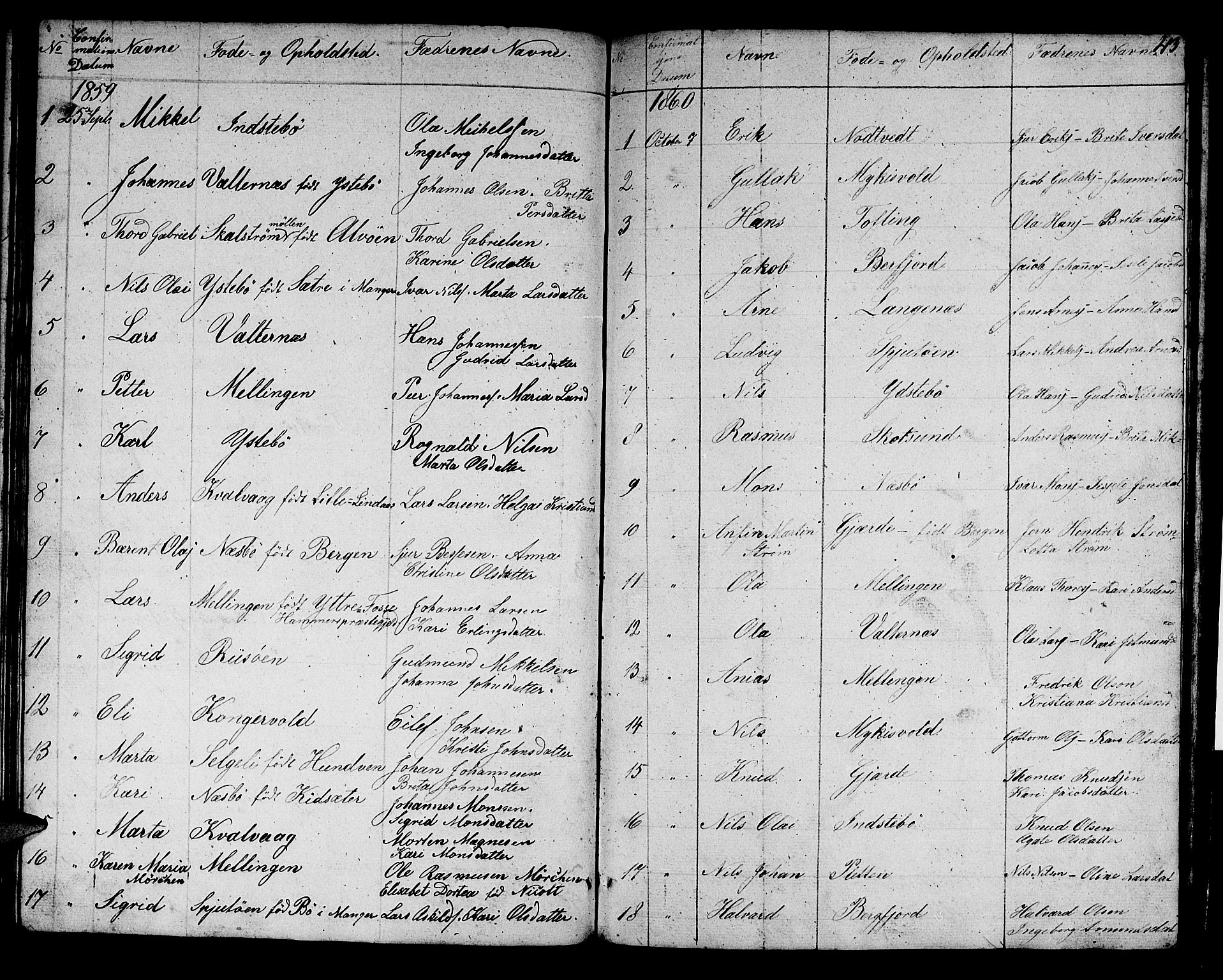 Alversund Sokneprestembete, SAB/A-73901/H/Ha/Hab: Parish register (copy) no. B 1, 1852-1865, p. 43