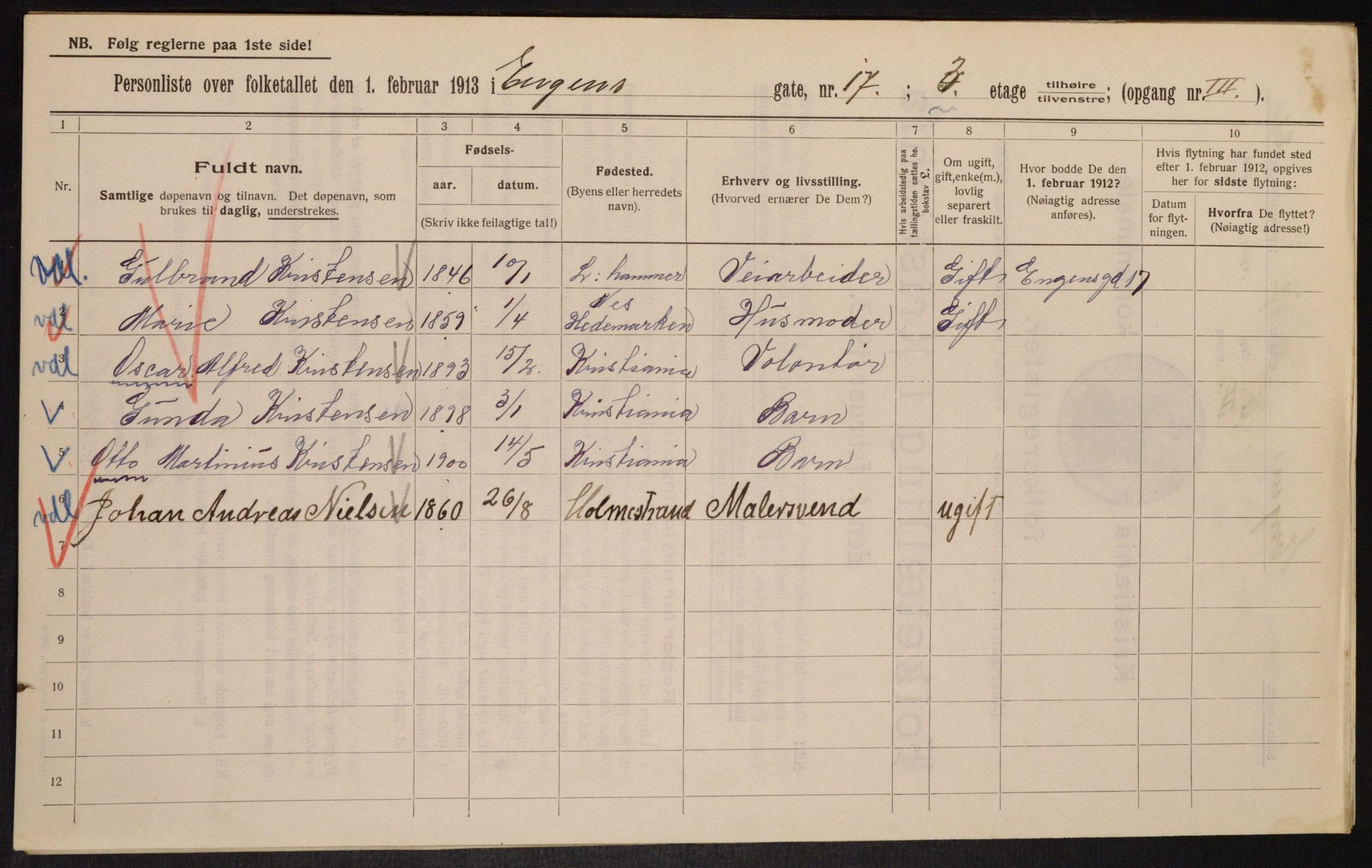 OBA, Municipal Census 1913 for Kristiania, 1913, p. 22026