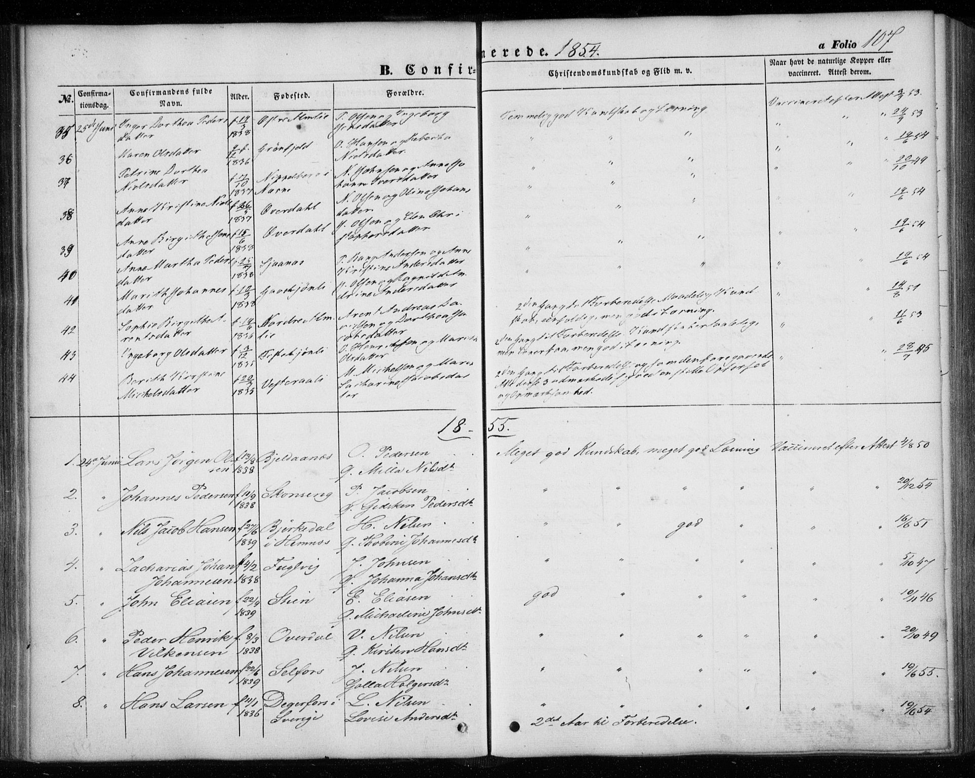 Ministerialprotokoller, klokkerbøker og fødselsregistre - Nordland, SAT/A-1459/827/L0392: Parish register (official) no. 827A04, 1853-1866, p. 107