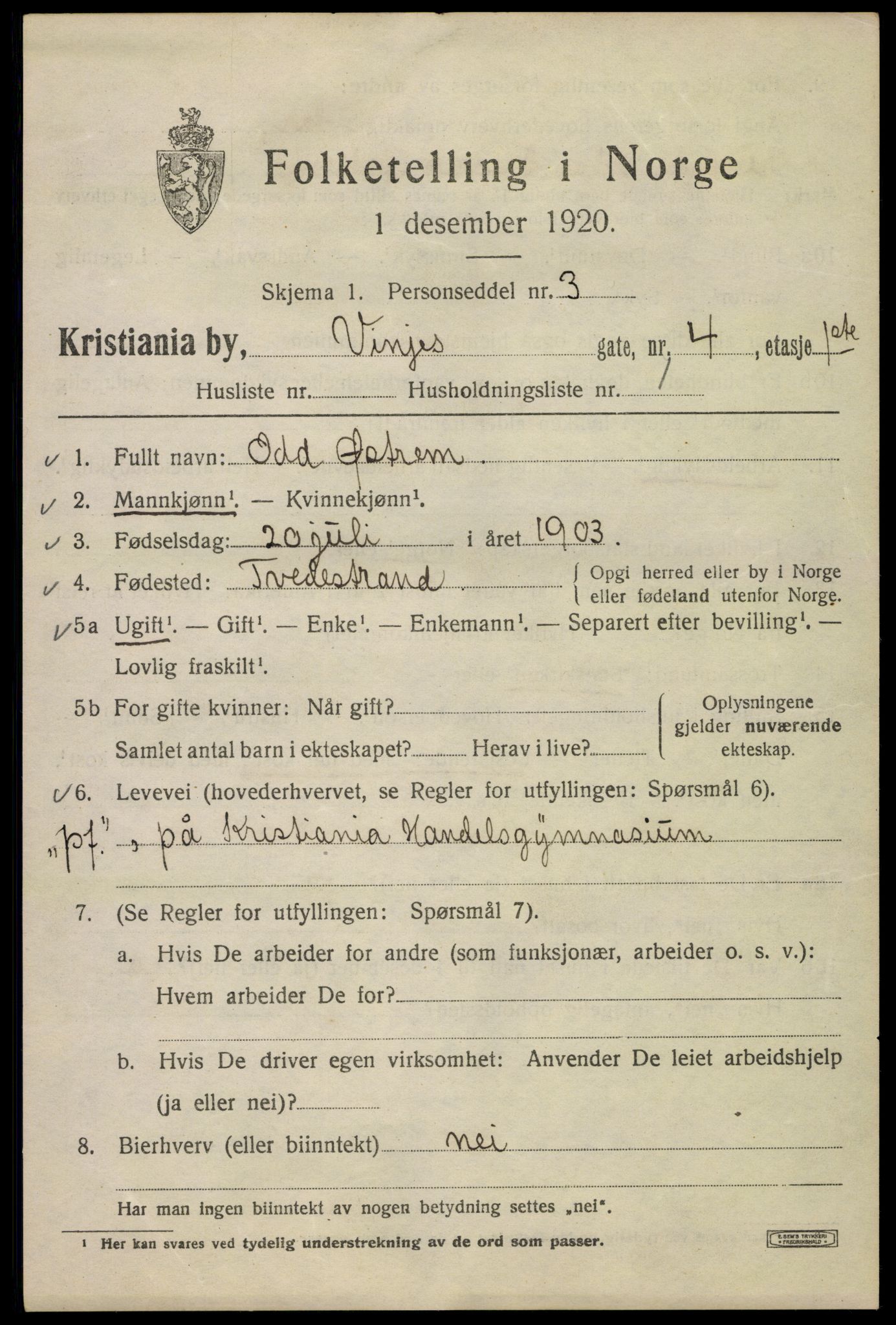 SAO, 1920 census for Kristiania, 1920, p. 636795