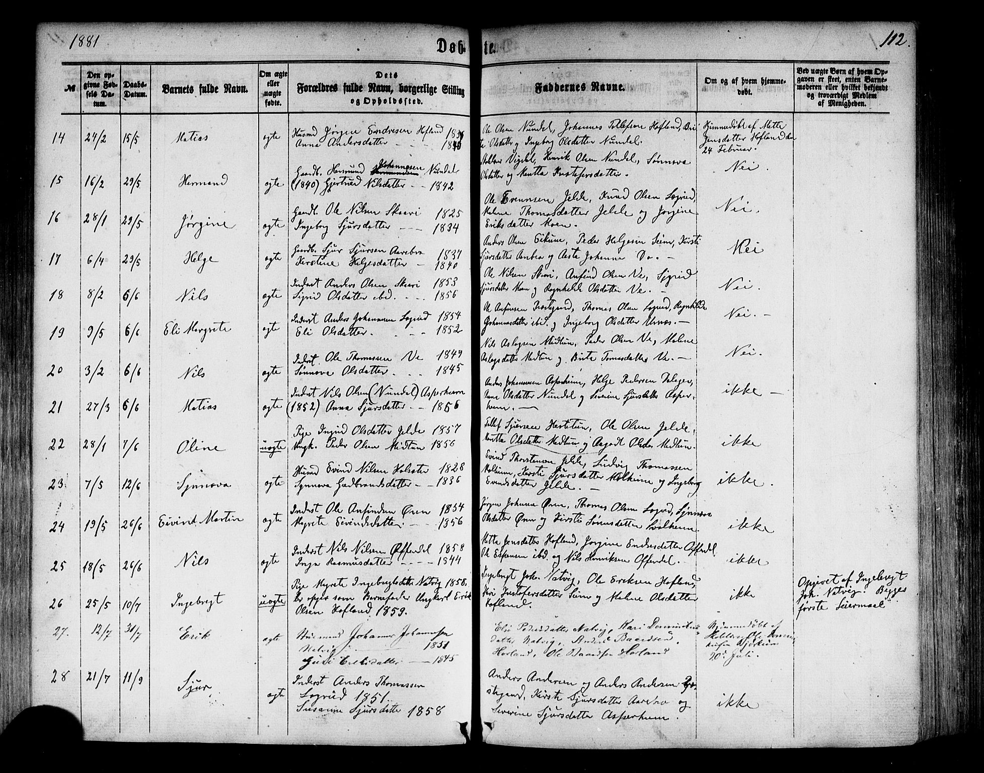 Årdal sokneprestembete, AV/SAB-A-81701: Parish register (official) no. A 3, 1863-1886, p. 112