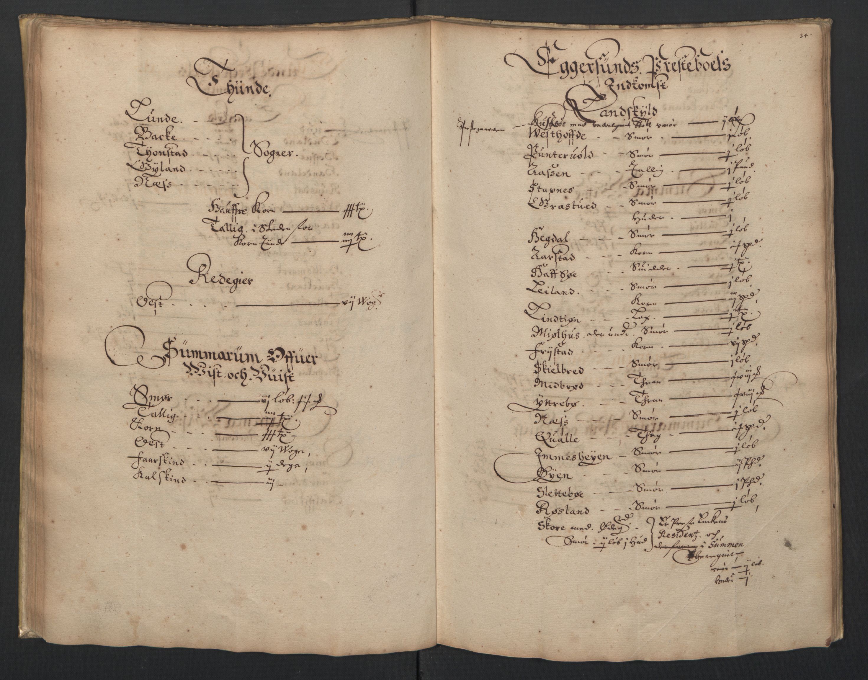 Rentekammeret inntil 1814, Realistisk ordnet avdeling, AV/RA-EA-4070/L/L0023/0003: Stavanger lagdømme: / [C]: Jordebok over bispens samt kannikenes, prestenes, kirkenes og hospitalets inntekter., 1661, p. 33b-34a