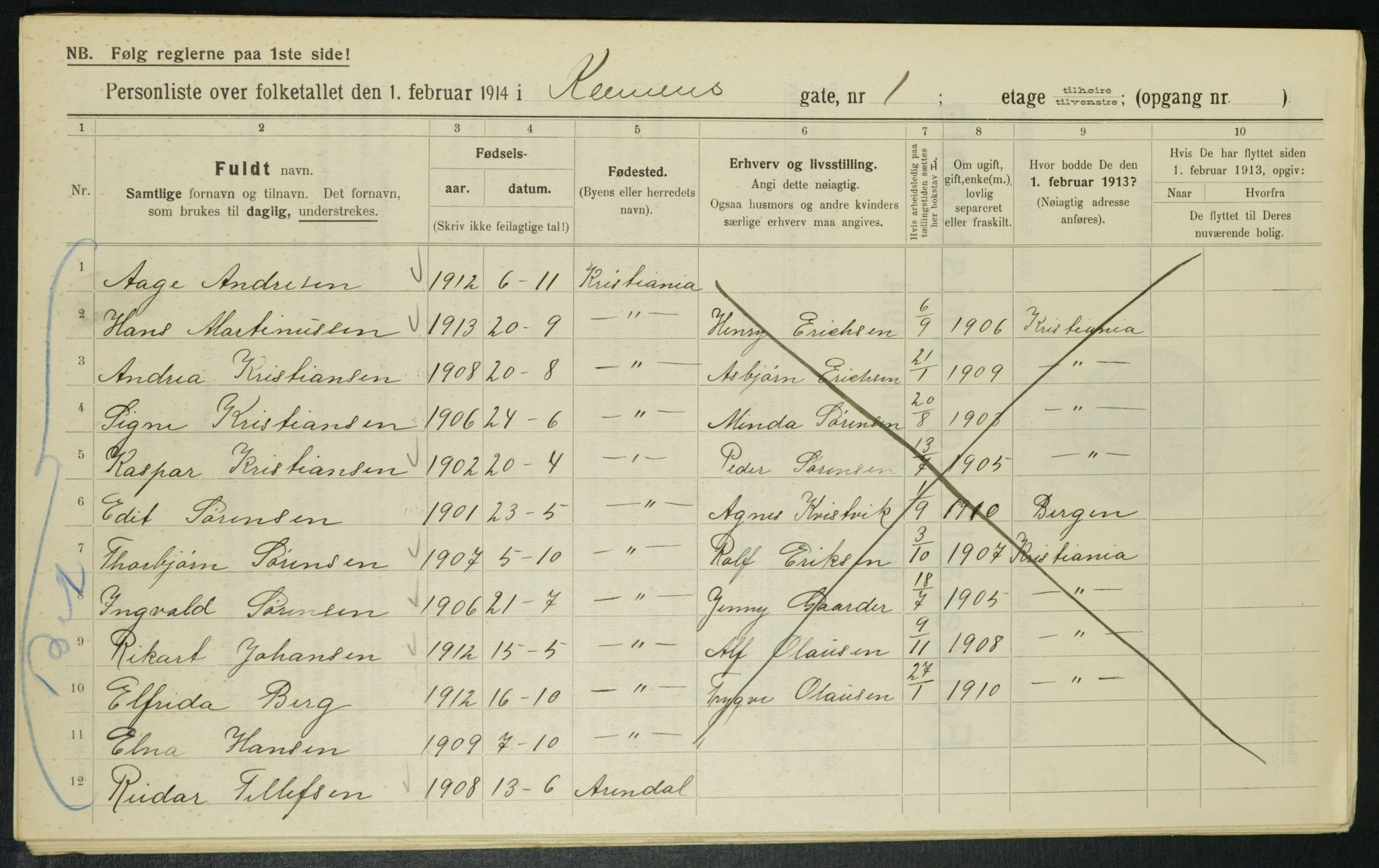 OBA, Municipal Census 1914 for Kristiania, 1914, p. 12936