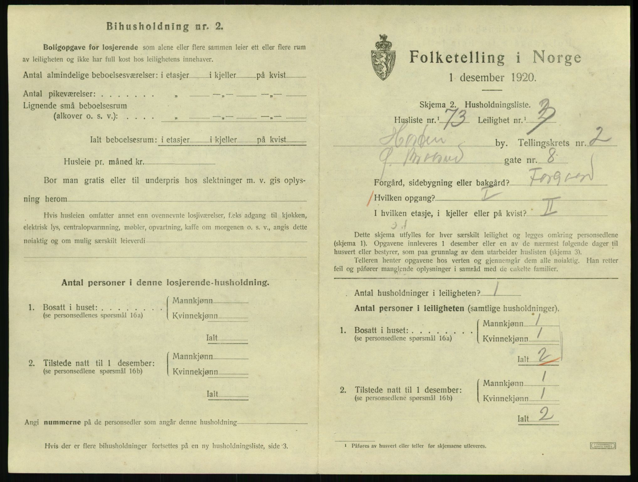 SAKO, 1920 census for Horten, 1920, p. 3607