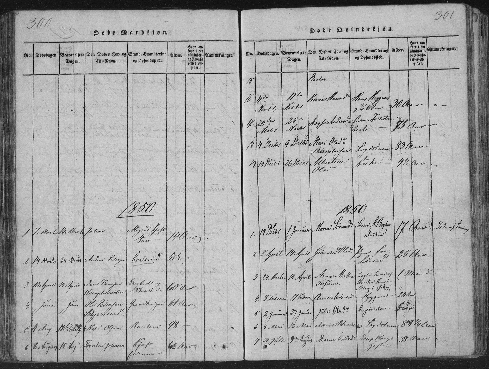 Røyken kirkebøker, SAKO/A-241/G/Ga/L0003: Parish register (copy) no. 3, 1814-1856, p. 300-301