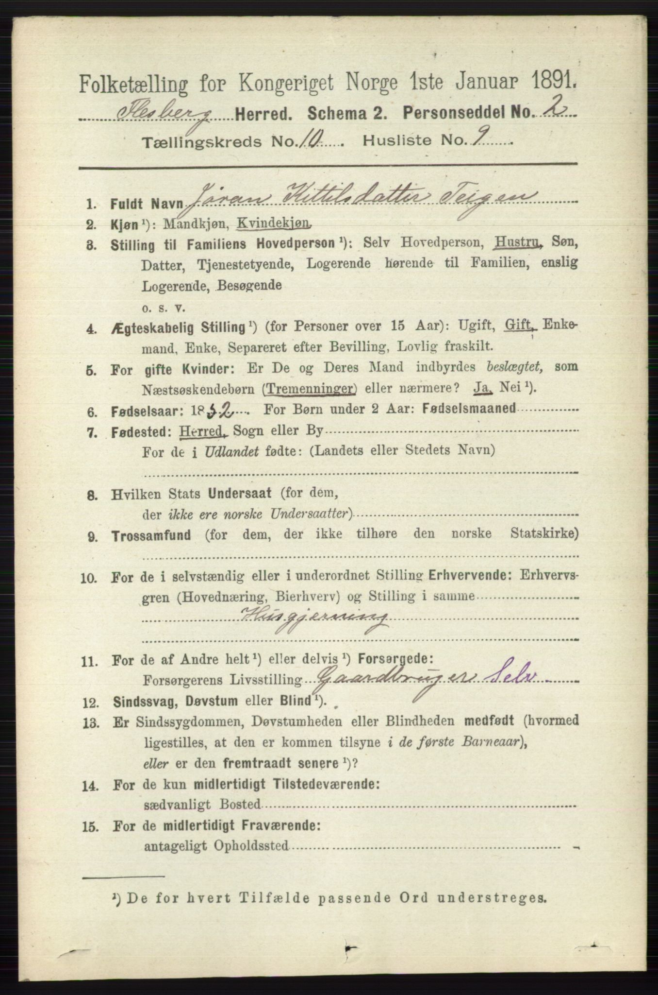 RA, 1891 census for 0631 Flesberg, 1891, p. 1709