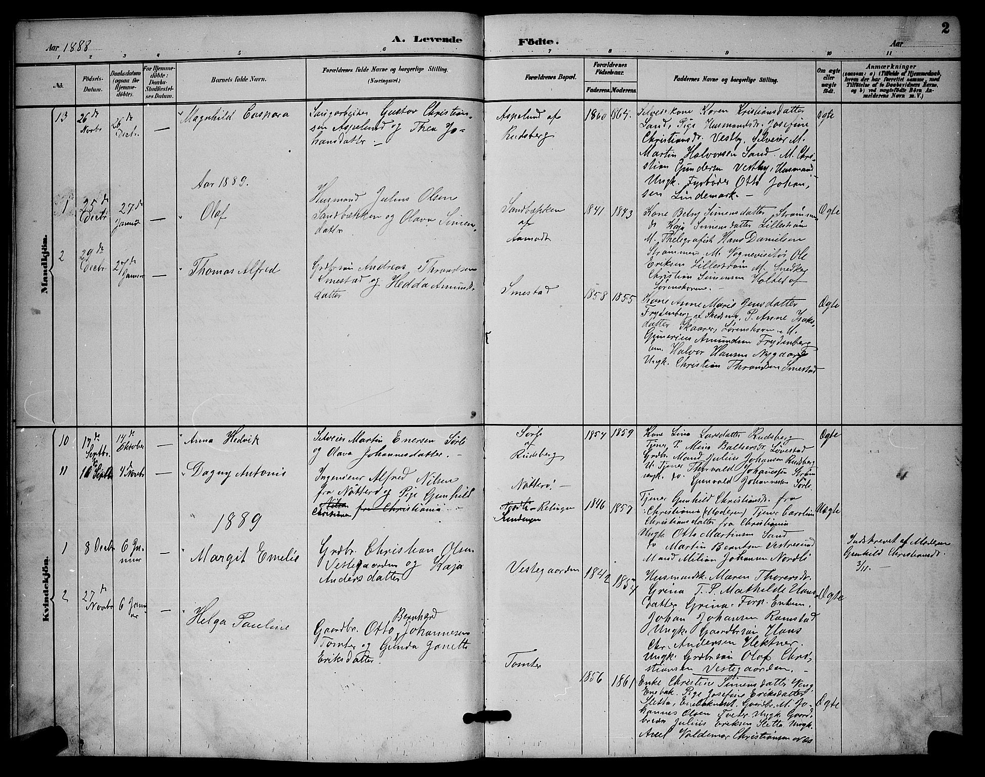 Fet prestekontor Kirkebøker, AV/SAO-A-10370a/G/Gb/L0003: Parish register (copy) no. II 3, 1888-1894, p. 2