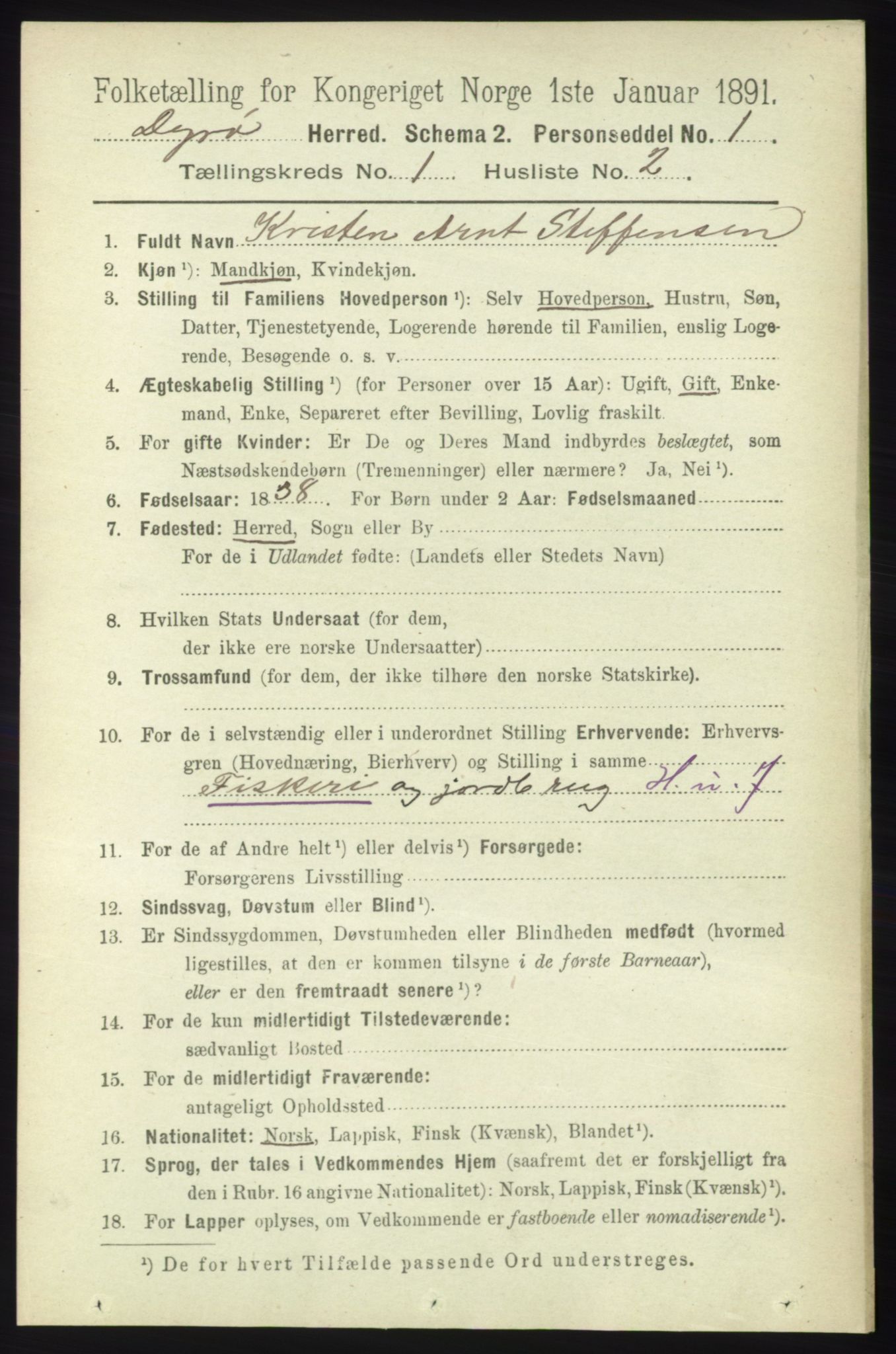 RA, 1891 census for 1926 Dyrøy, 1891, p. 77