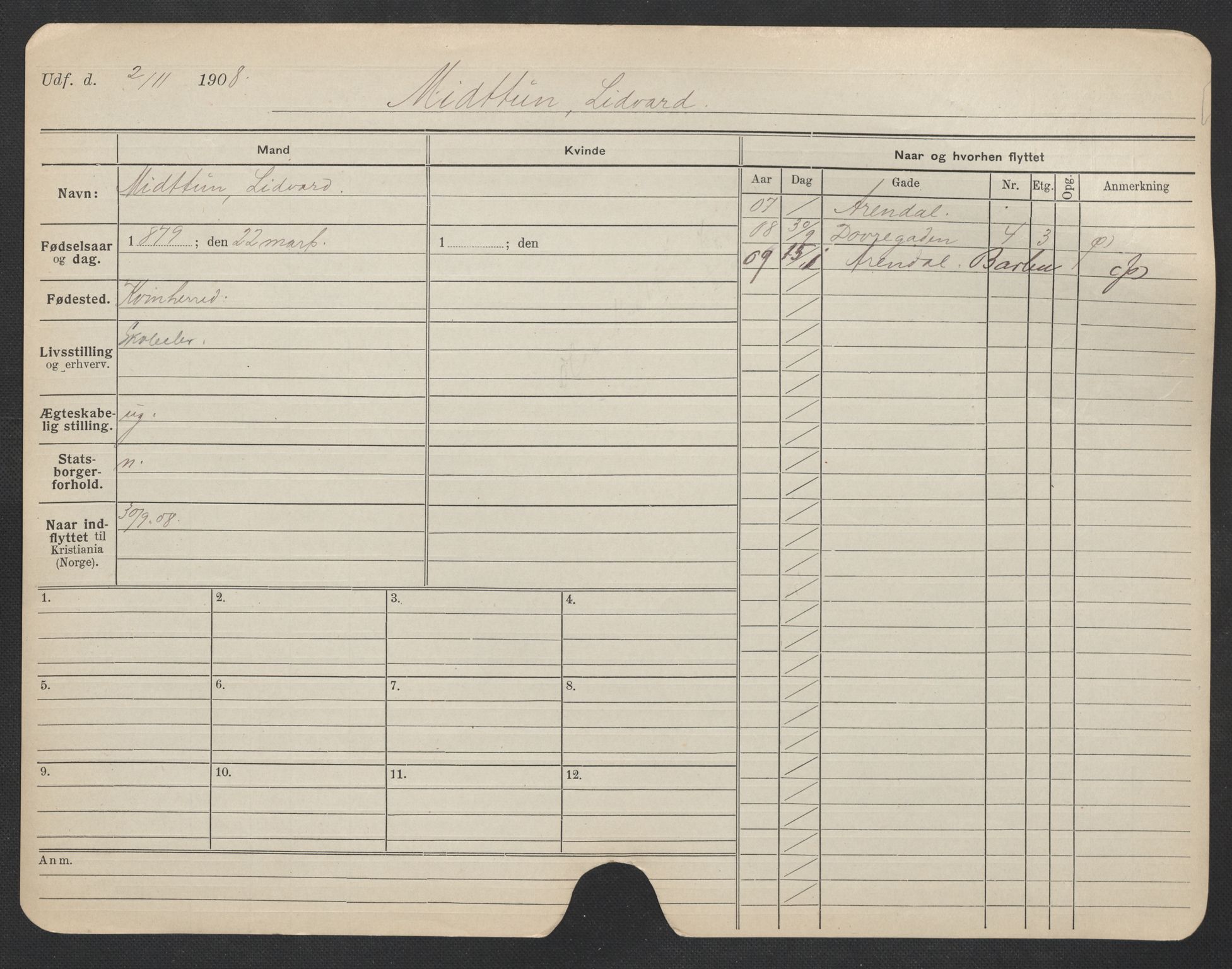 Oslo folkeregister, Registerkort, AV/SAO-A-11715/F/Fa/Fac/L0007: Menn, 1906-1914, p. 777a