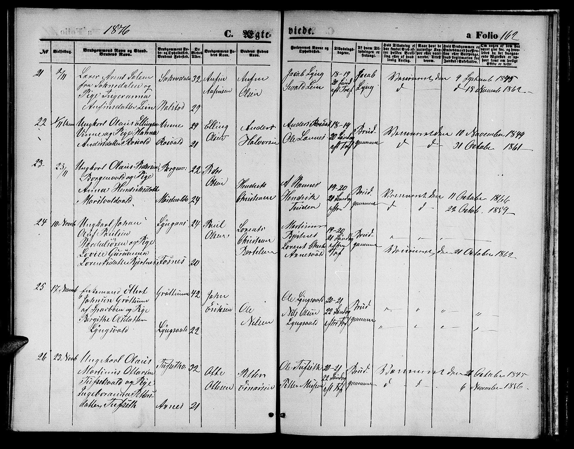 Ministerialprotokoller, klokkerbøker og fødselsregistre - Nord-Trøndelag, SAT/A-1458/723/L0255: Parish register (copy) no. 723C03, 1869-1879, p. 162