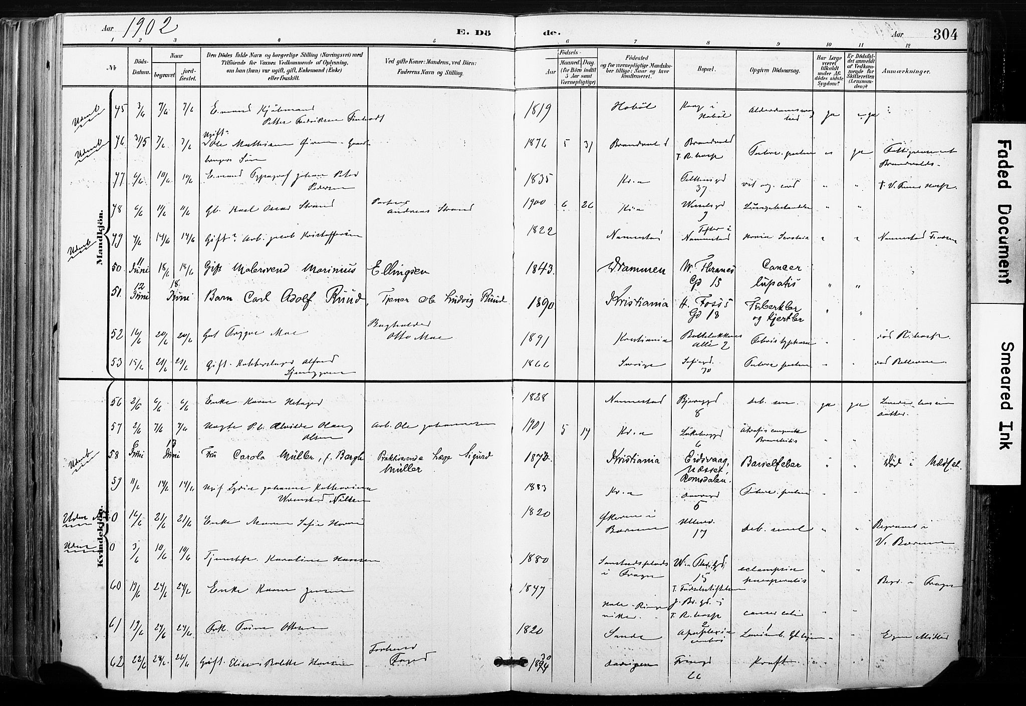 Gamle Aker prestekontor Kirkebøker, AV/SAO-A-10617a/F/L0013: Parish register (official) no. 13, 1901-1908, p. 304