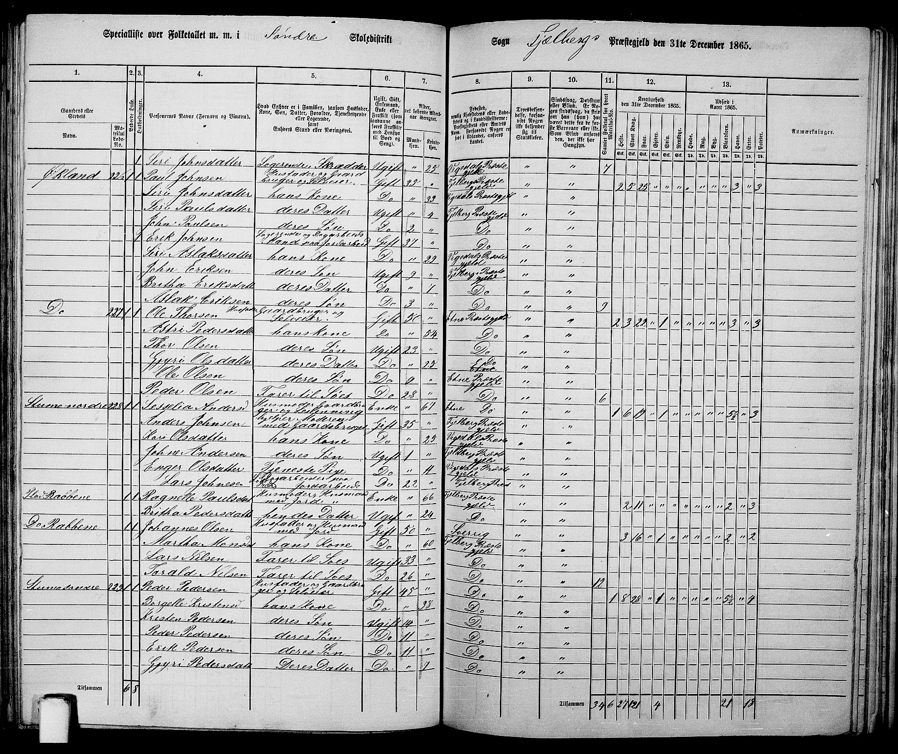 RA, 1865 census for Fjelberg, 1865, p. 131