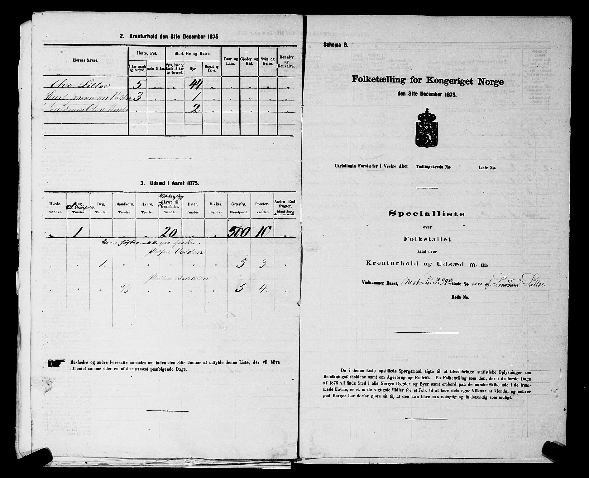 RA, 1875 census for 0218aP Vestre Aker, 1875, p. 1161