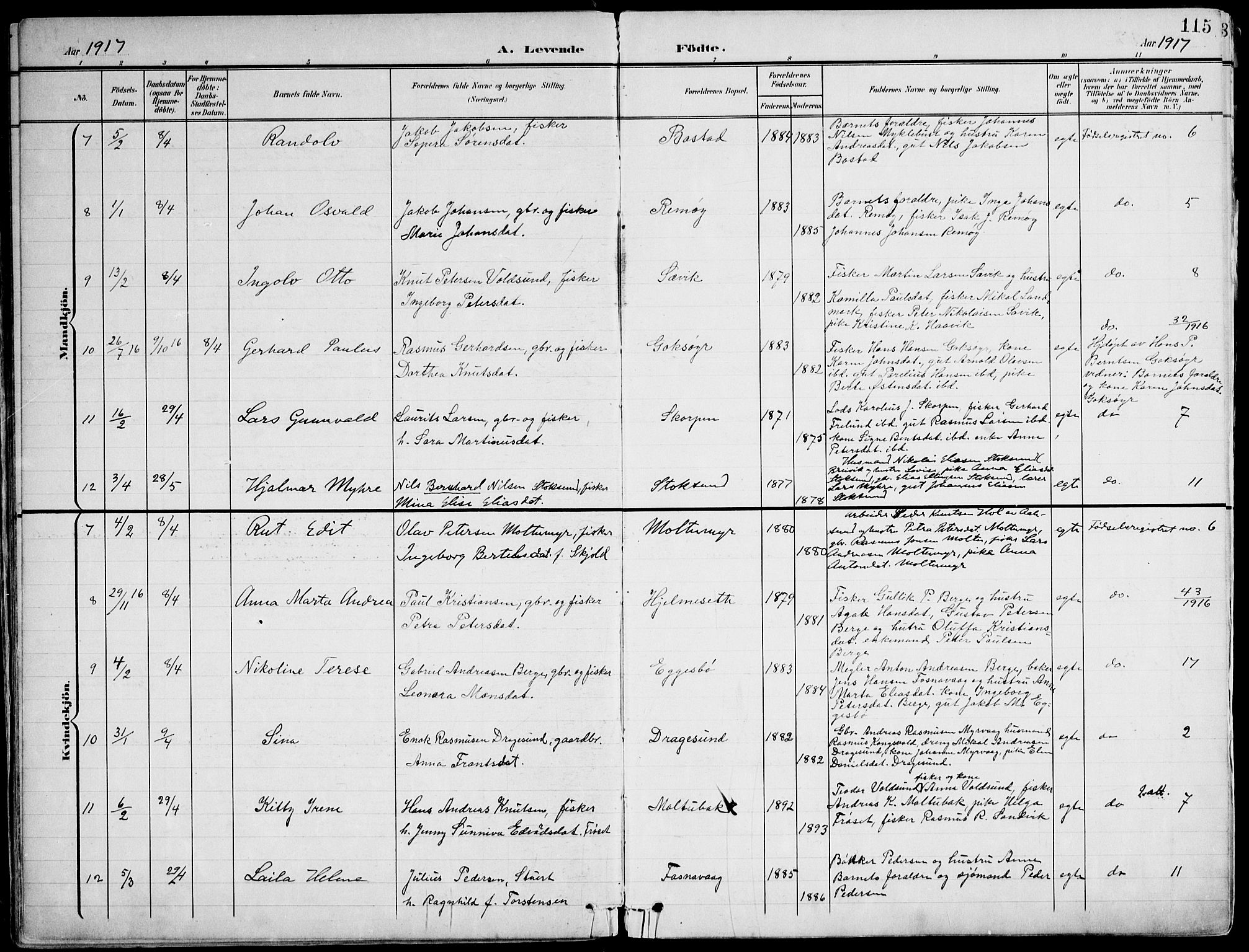 Ministerialprotokoller, klokkerbøker og fødselsregistre - Møre og Romsdal, SAT/A-1454/507/L0075: Parish register (official) no. 507A10, 1901-1920, p. 115
