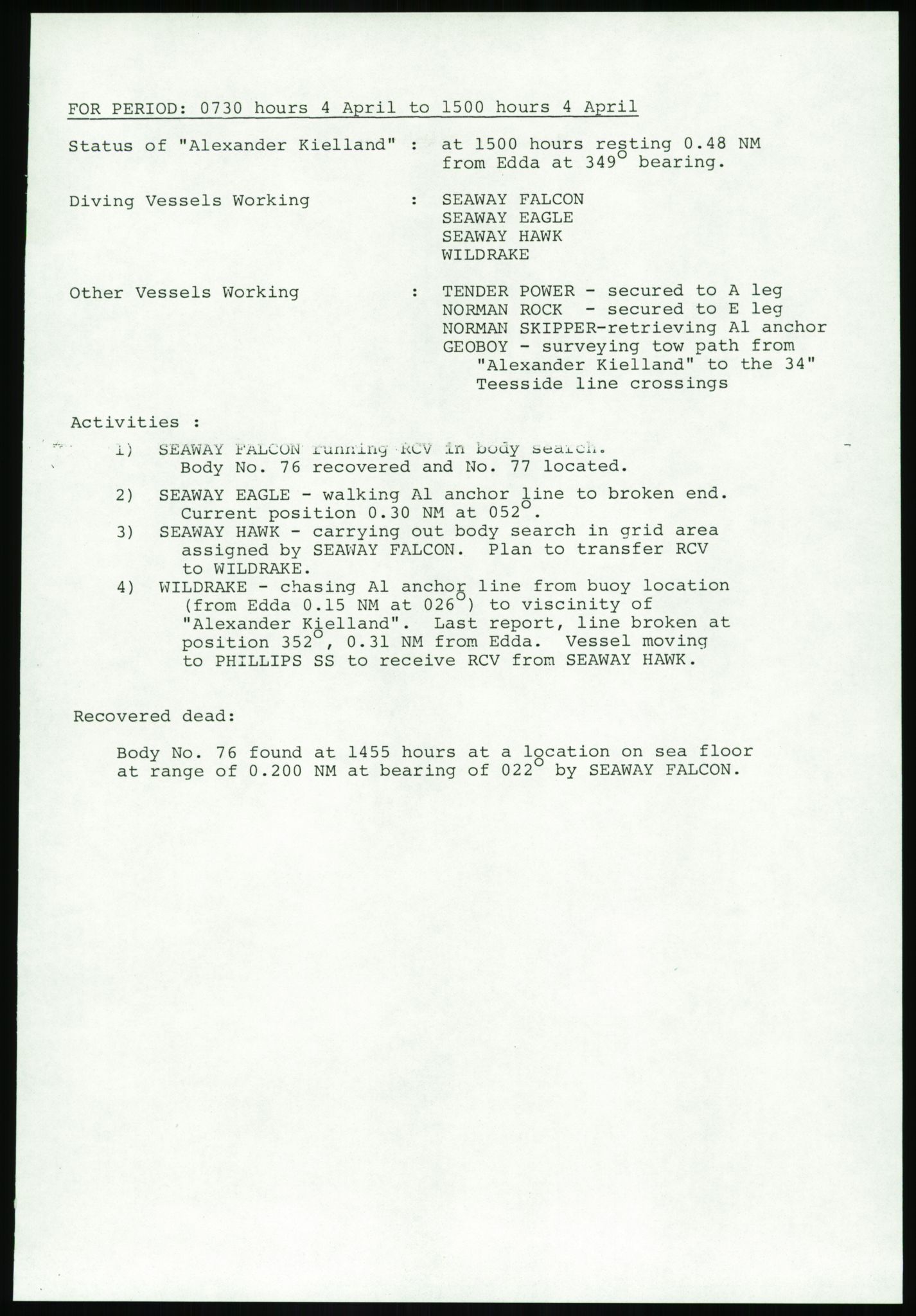 Justisdepartementet, Granskningskommisjonen ved Alexander Kielland-ulykken 27.3.1980, AV/RA-S-1165/D/L0017: P Hjelpefartøy (Doku.liste + P1-P6 av 6)/Q Hovedredningssentralen (Q0-Q27 av 27), 1980-1981, p. 105