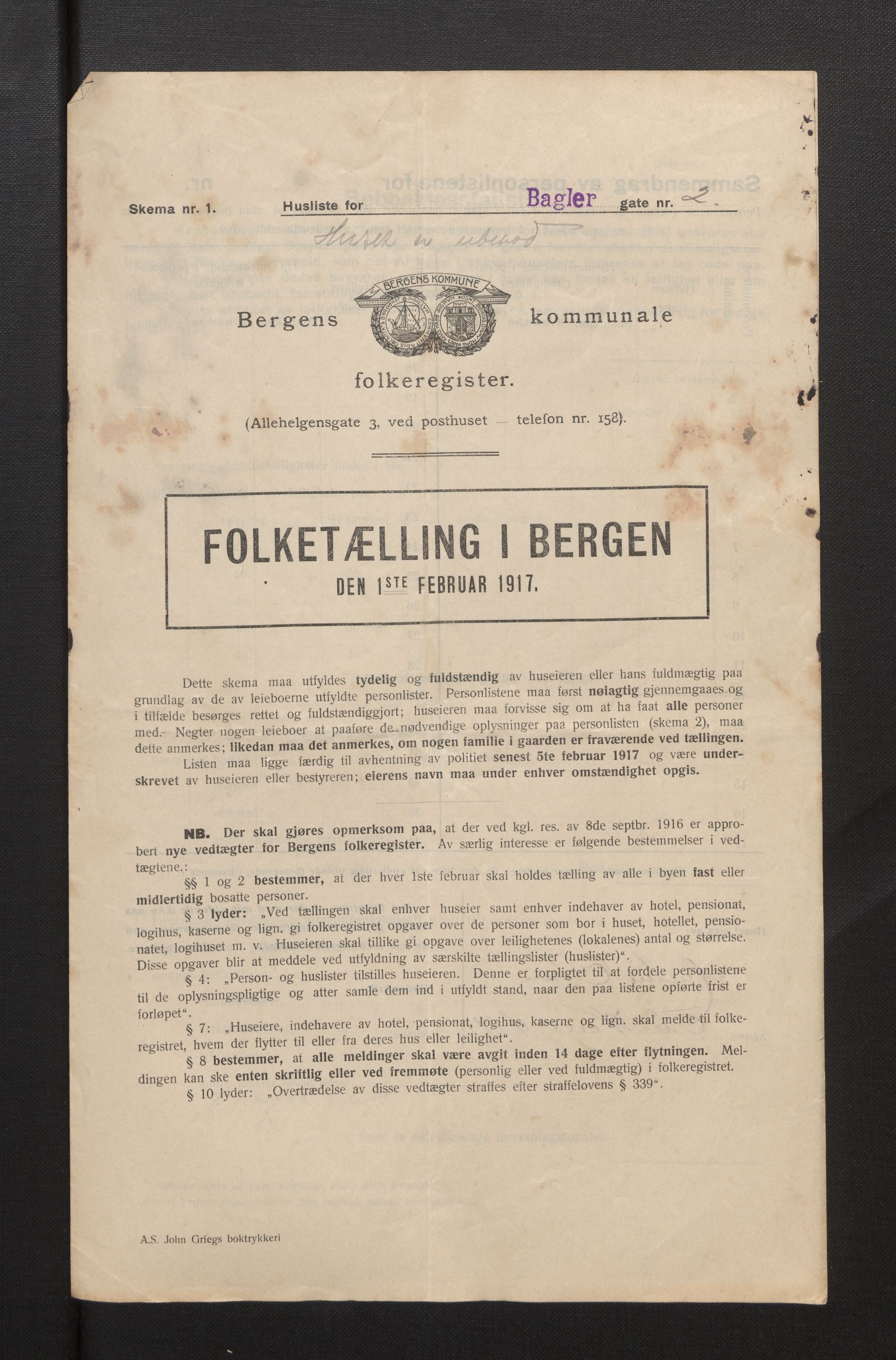 SAB, Municipal Census 1917 for Bergen, 1917, p. 1437