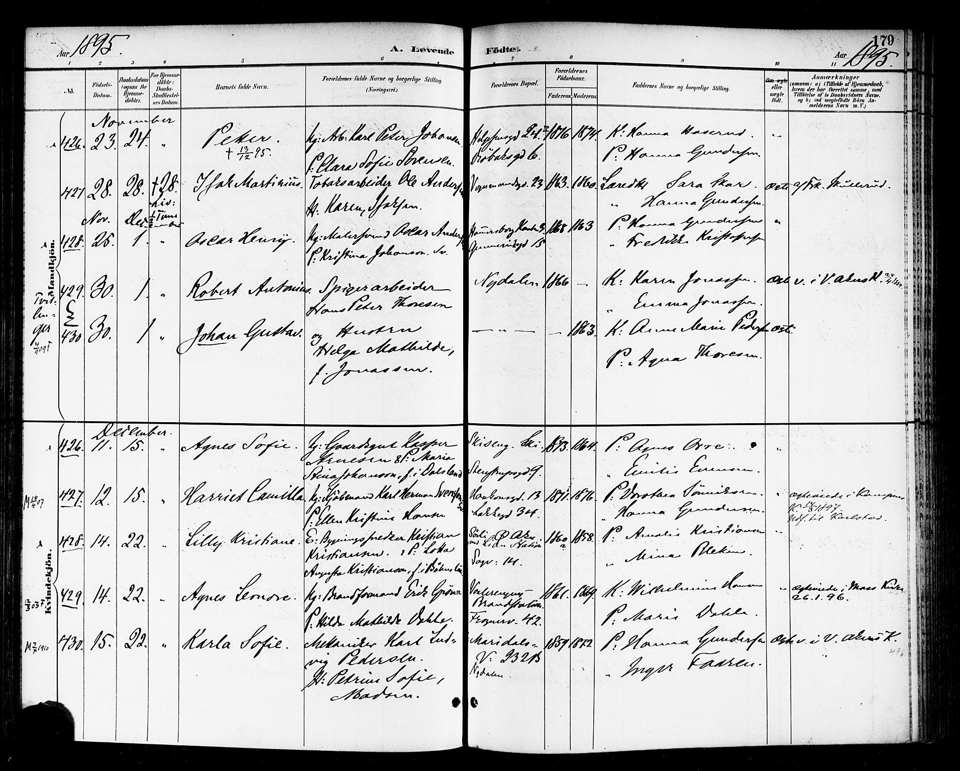 Rikshospitalet prestekontor Kirkebøker, SAO/A-10309b/F/L0009: Parish register (official) no. 9, 1894-1897, p. 179