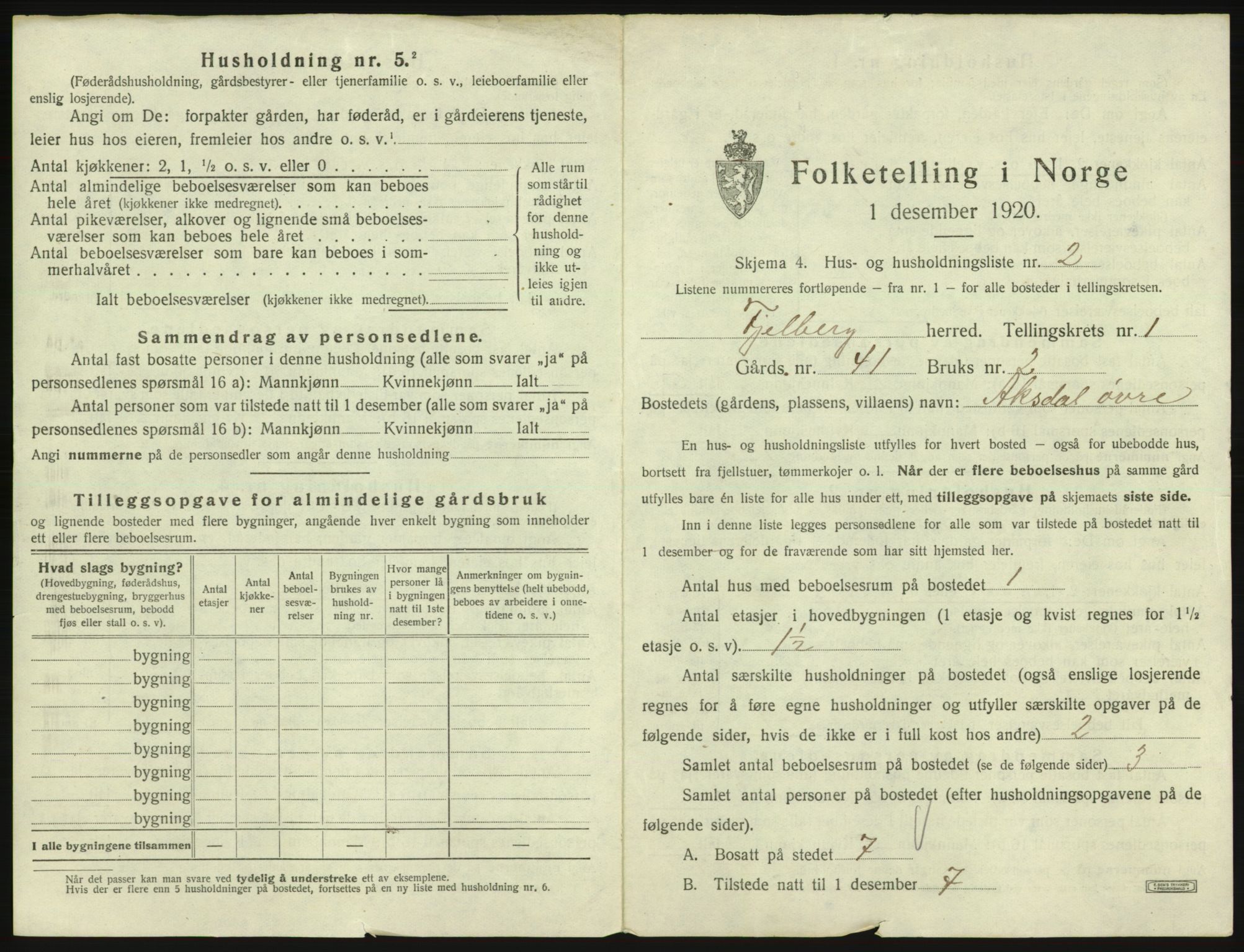 SAB, 1920 census for Fjelberg, 1920, p. 35